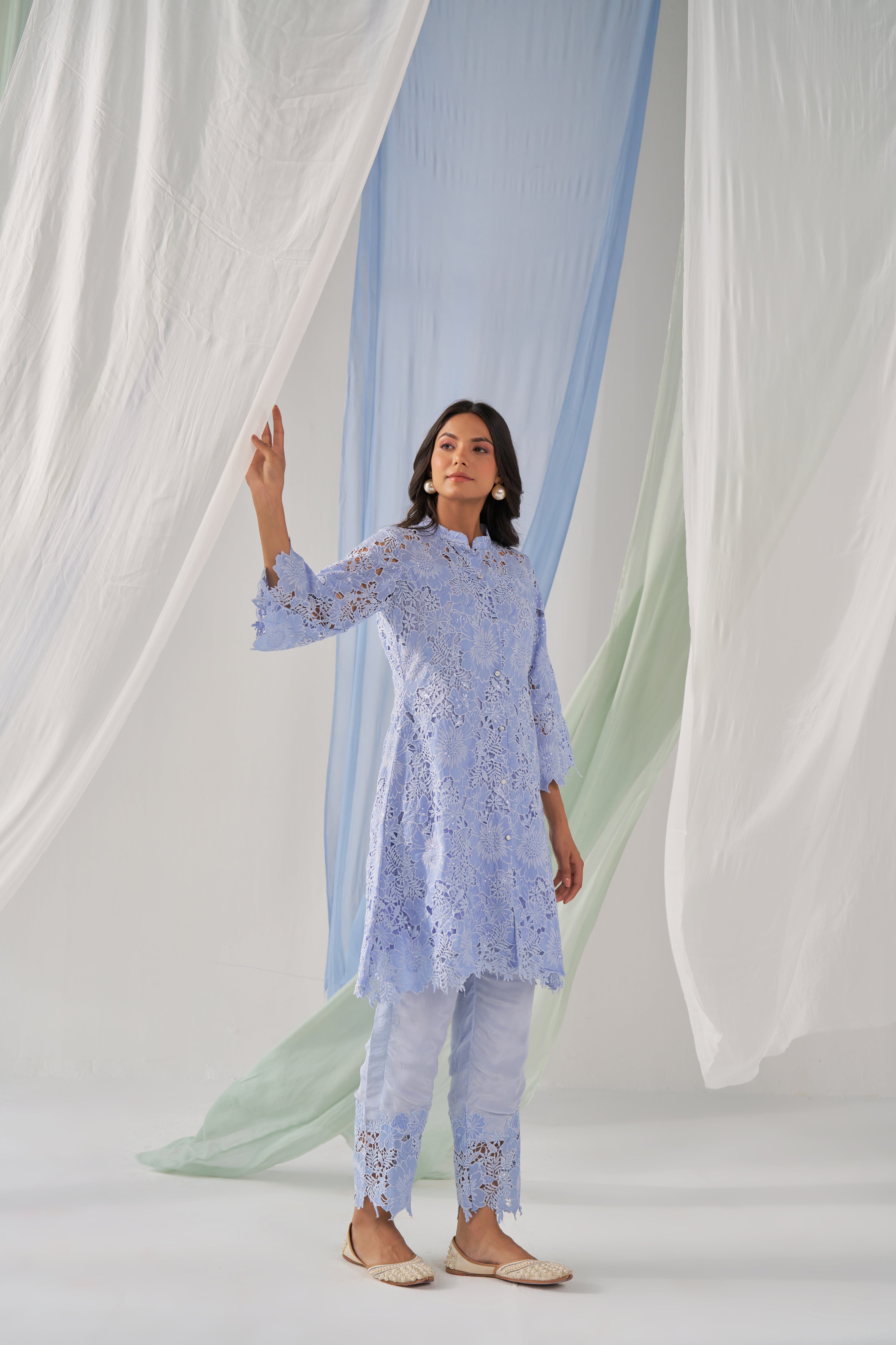 Duke- Adaara slaty blue cutwork statement Co-ord set