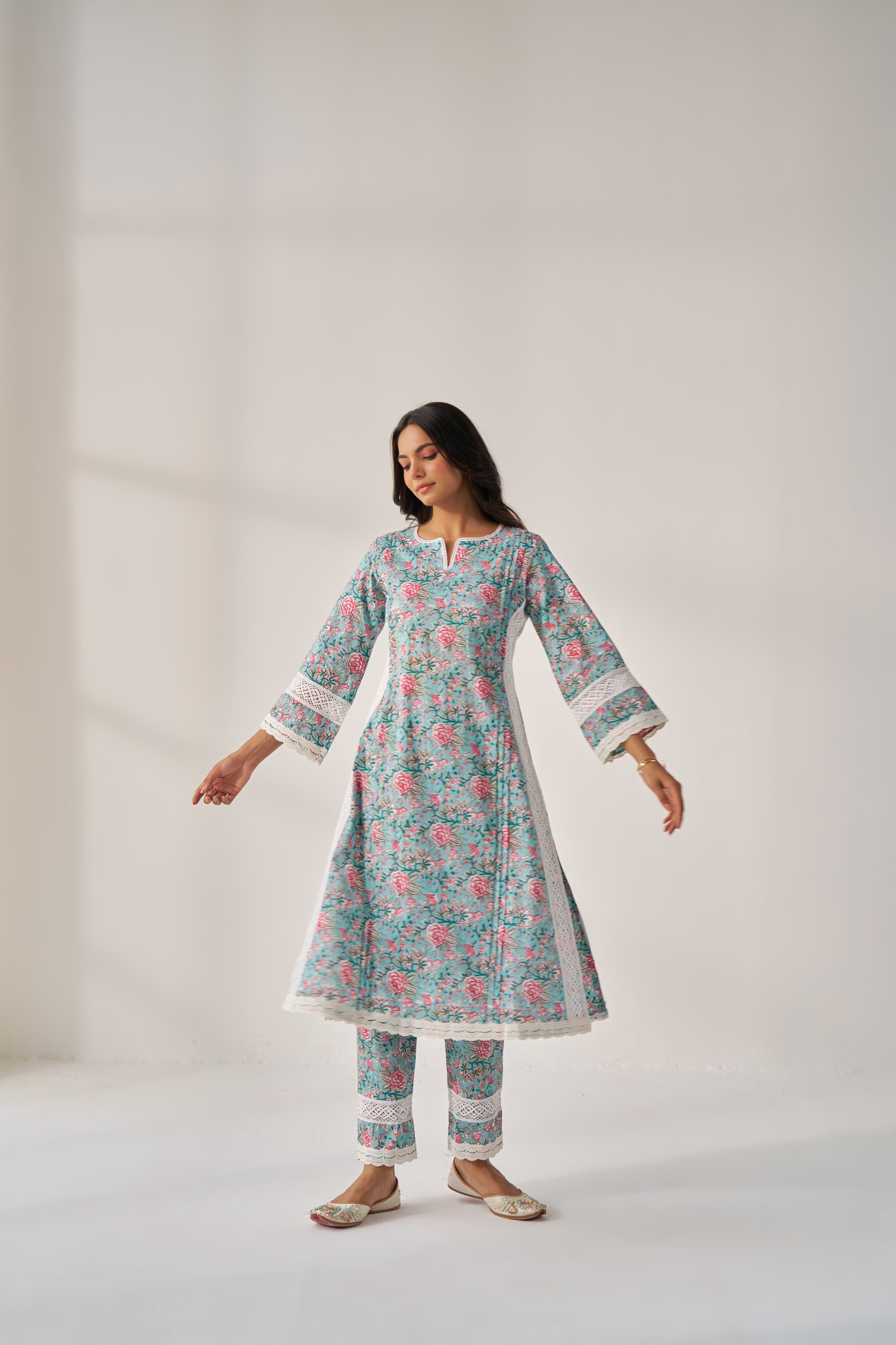 Sheen - Adaara cotton blue kurta set with crochet detailing