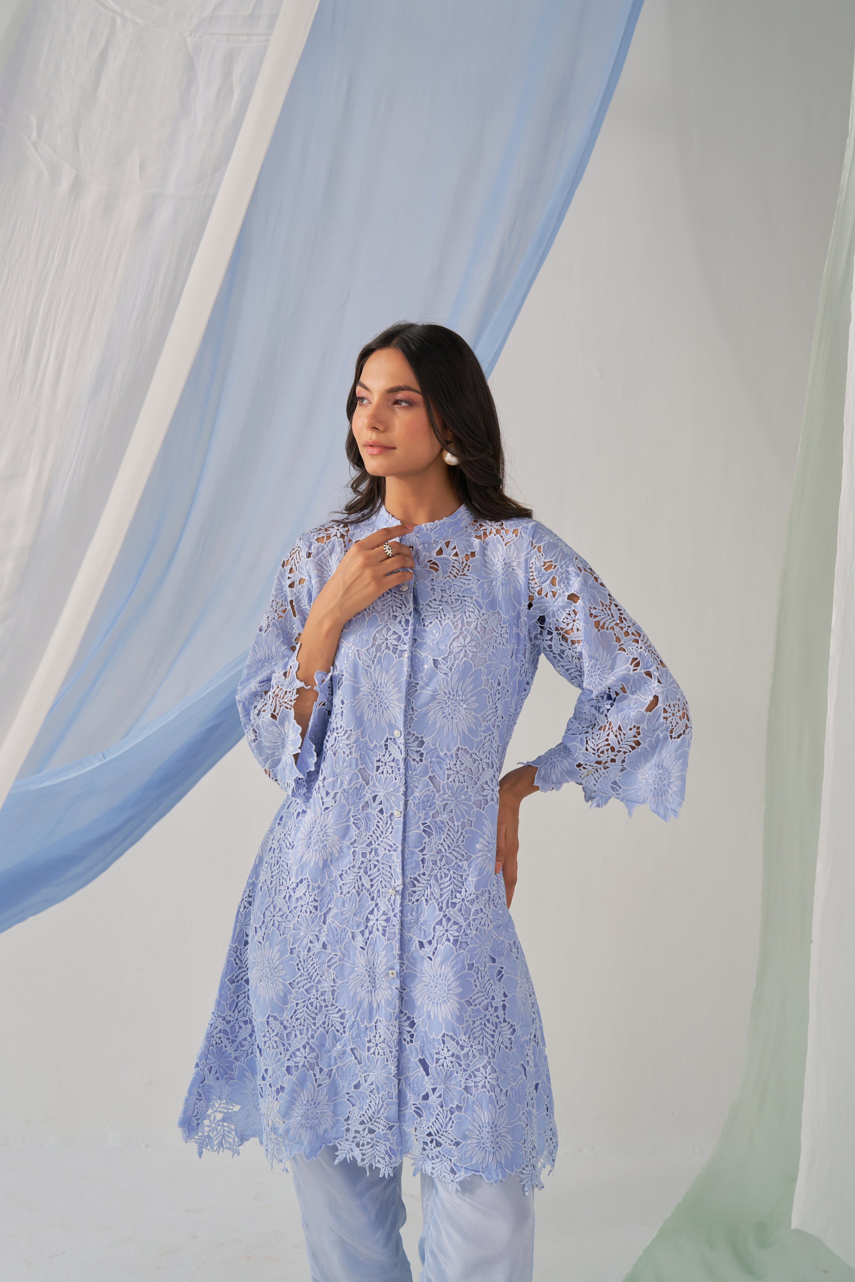 Duke- Adaara slaty blue cutwork statement Co-ord set