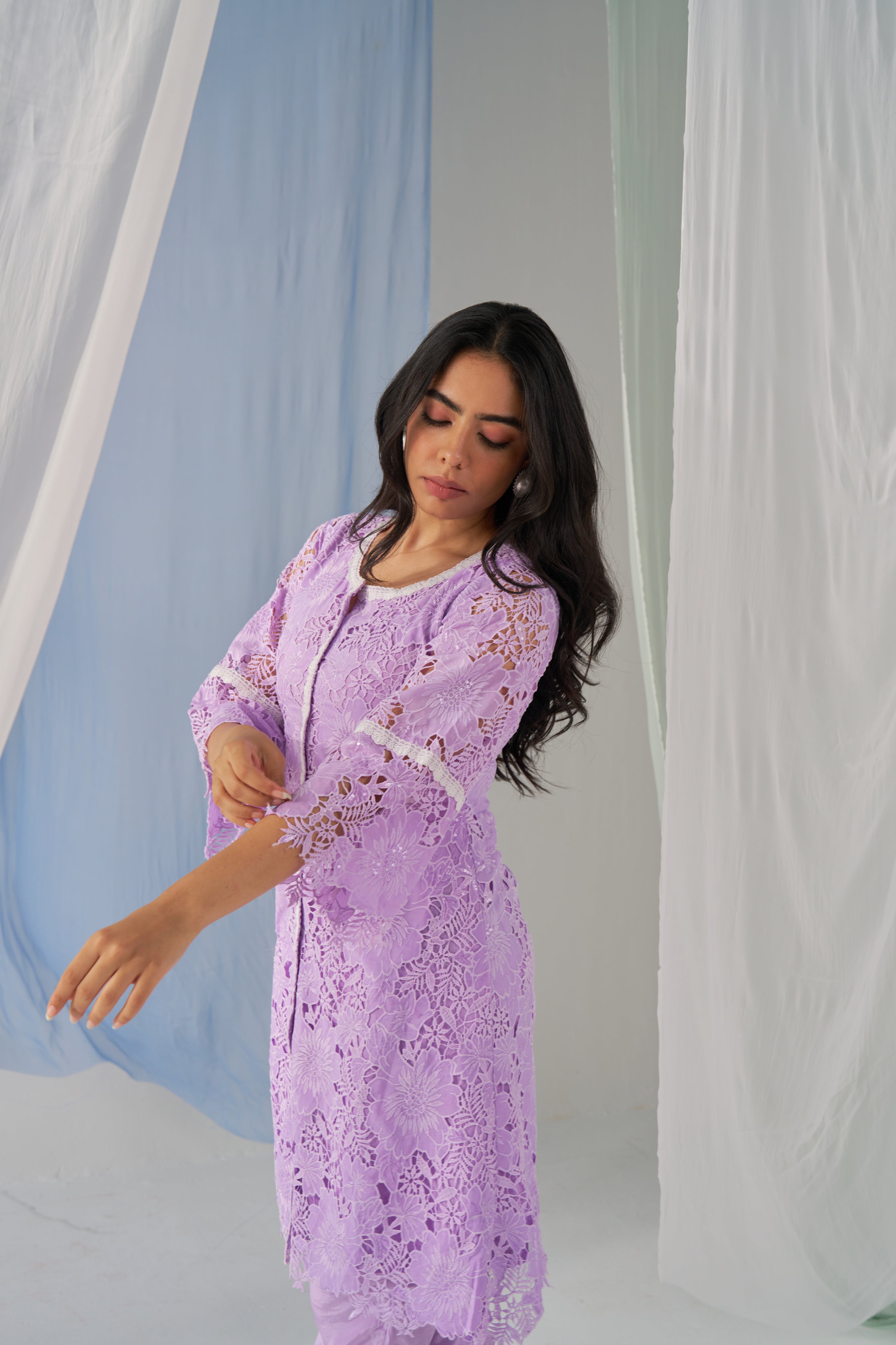 Anna - Adaara lavender cutwork crochet Co-ord set