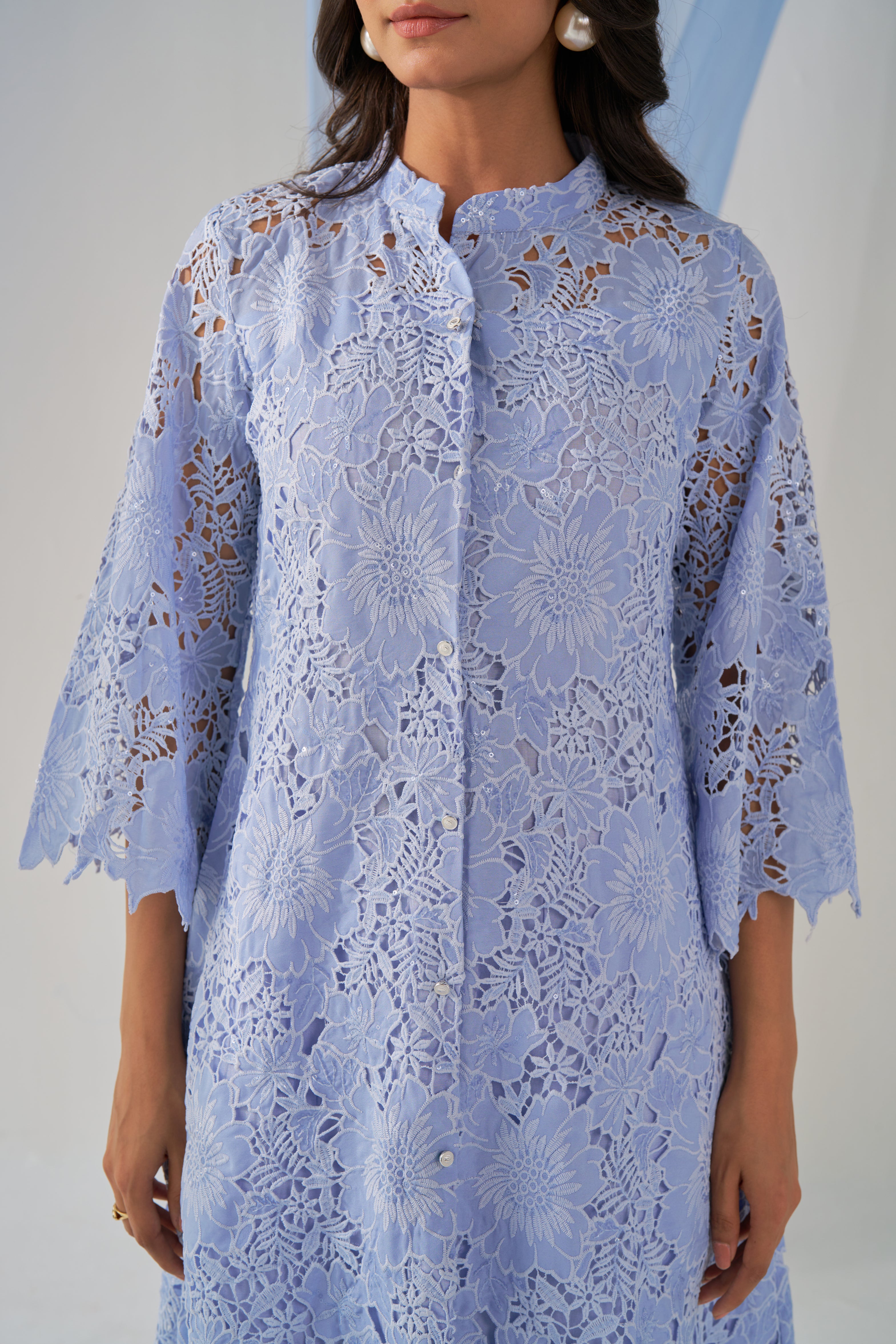 Duke- Adaara slaty blue cutwork statement Co-ord set