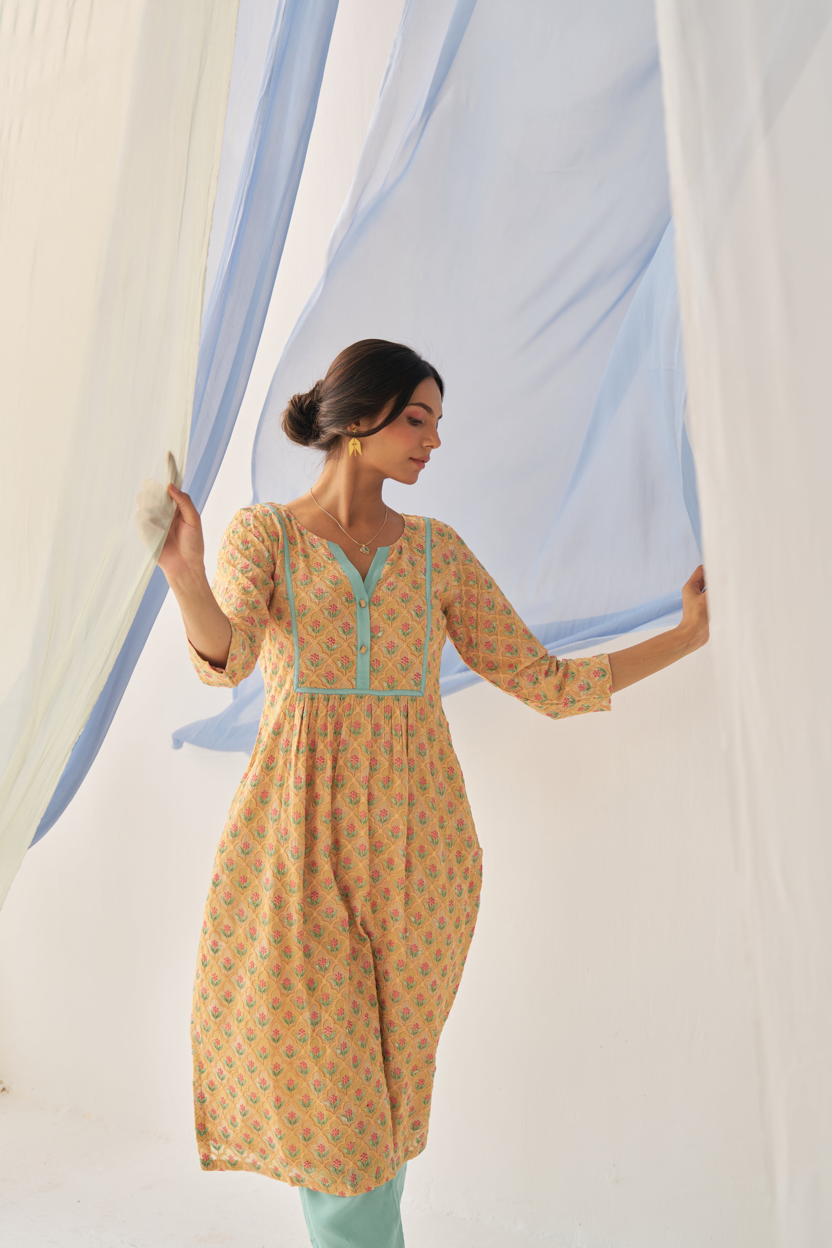 Uttara - Adaara Georgette yellow resham embroidery kurta pant set