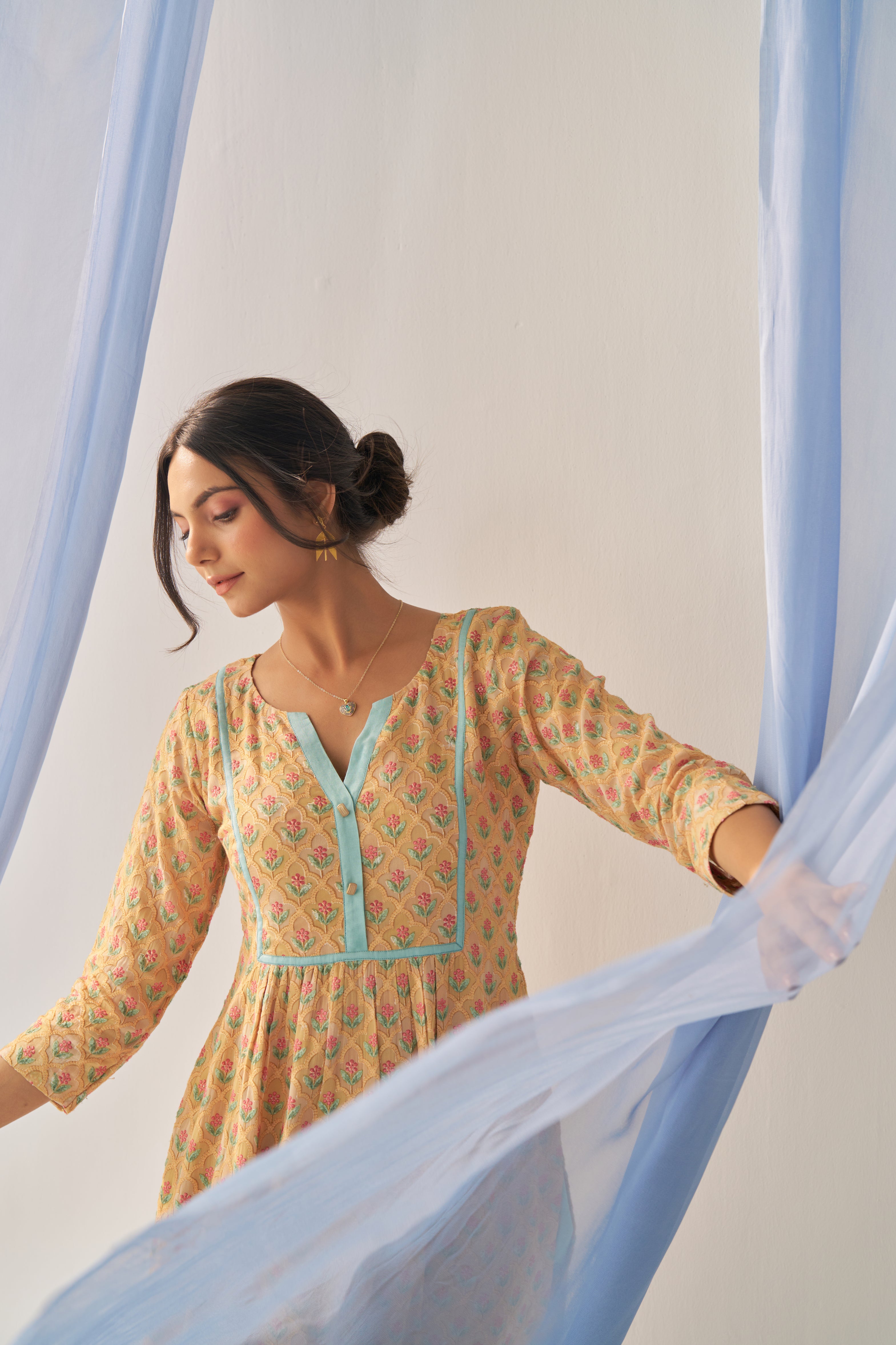 Uttara - Adaara Georgette yellow resham embroidery kurta pant set