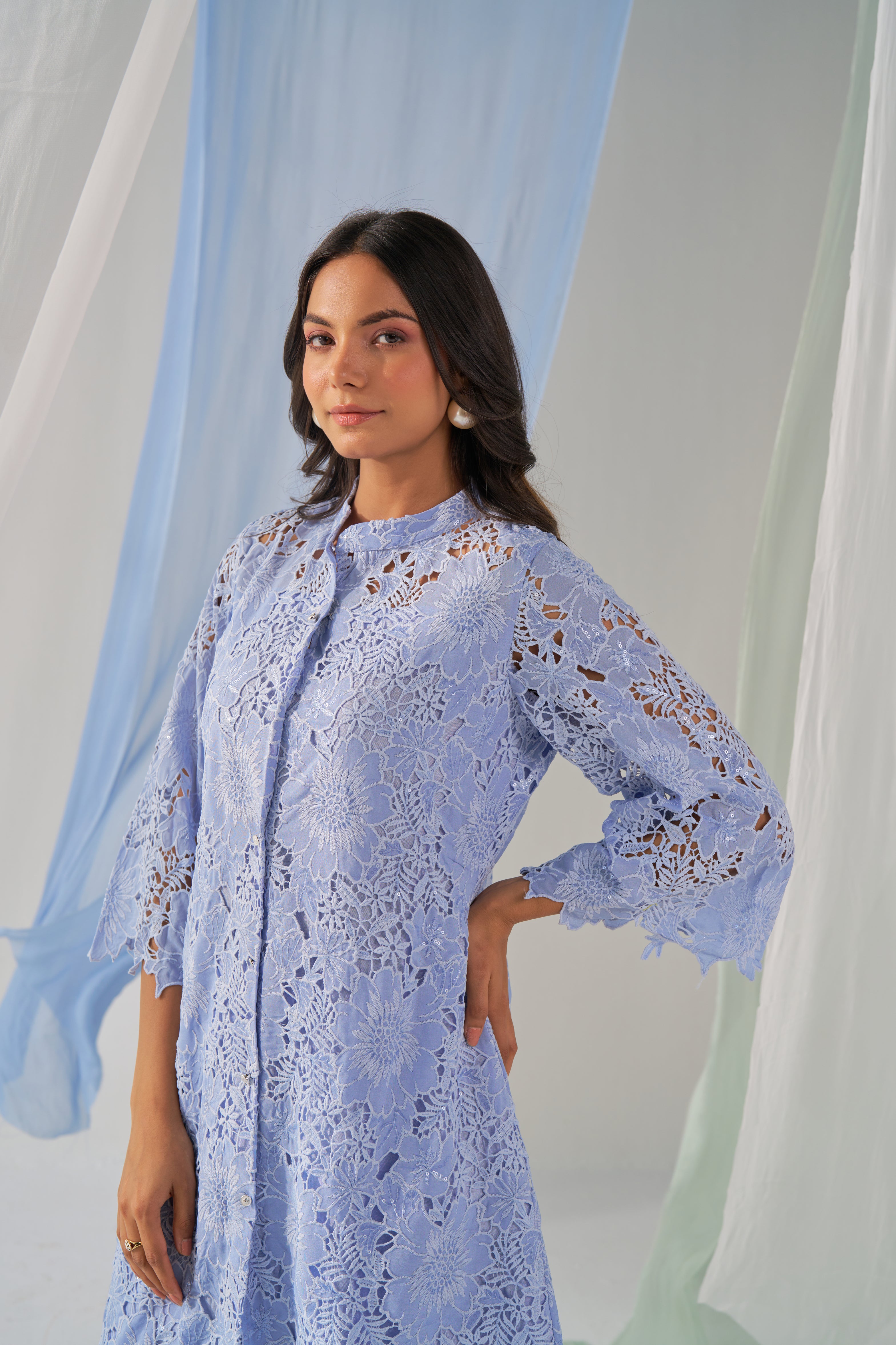 Duke- Adaara slaty blue cutwork statement Co-ord set
