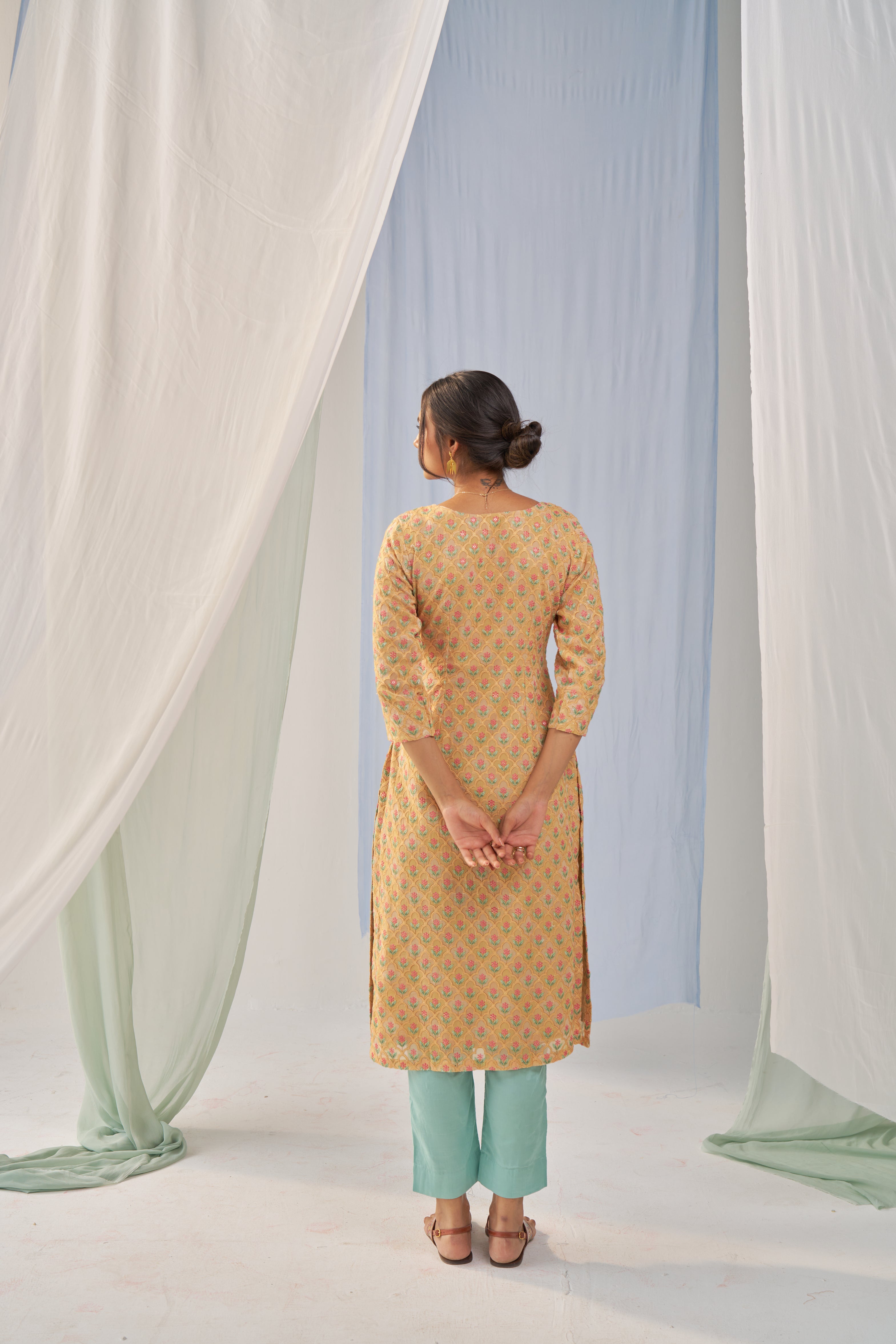 Uttara - Adaara Georgette yellow resham embroidery kurta pant set