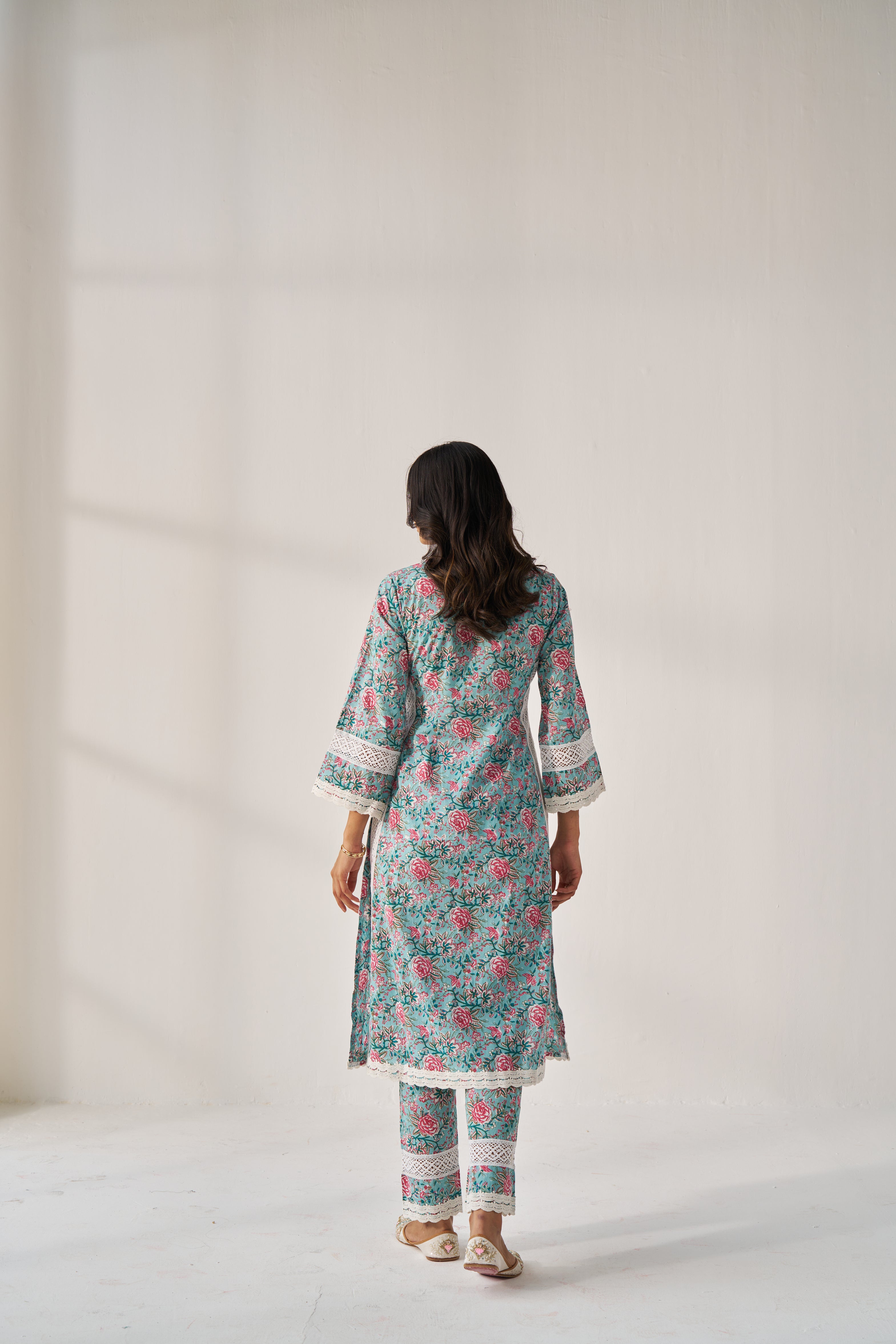 Sheen - Adaara cotton blue kurta set with crochet detailing