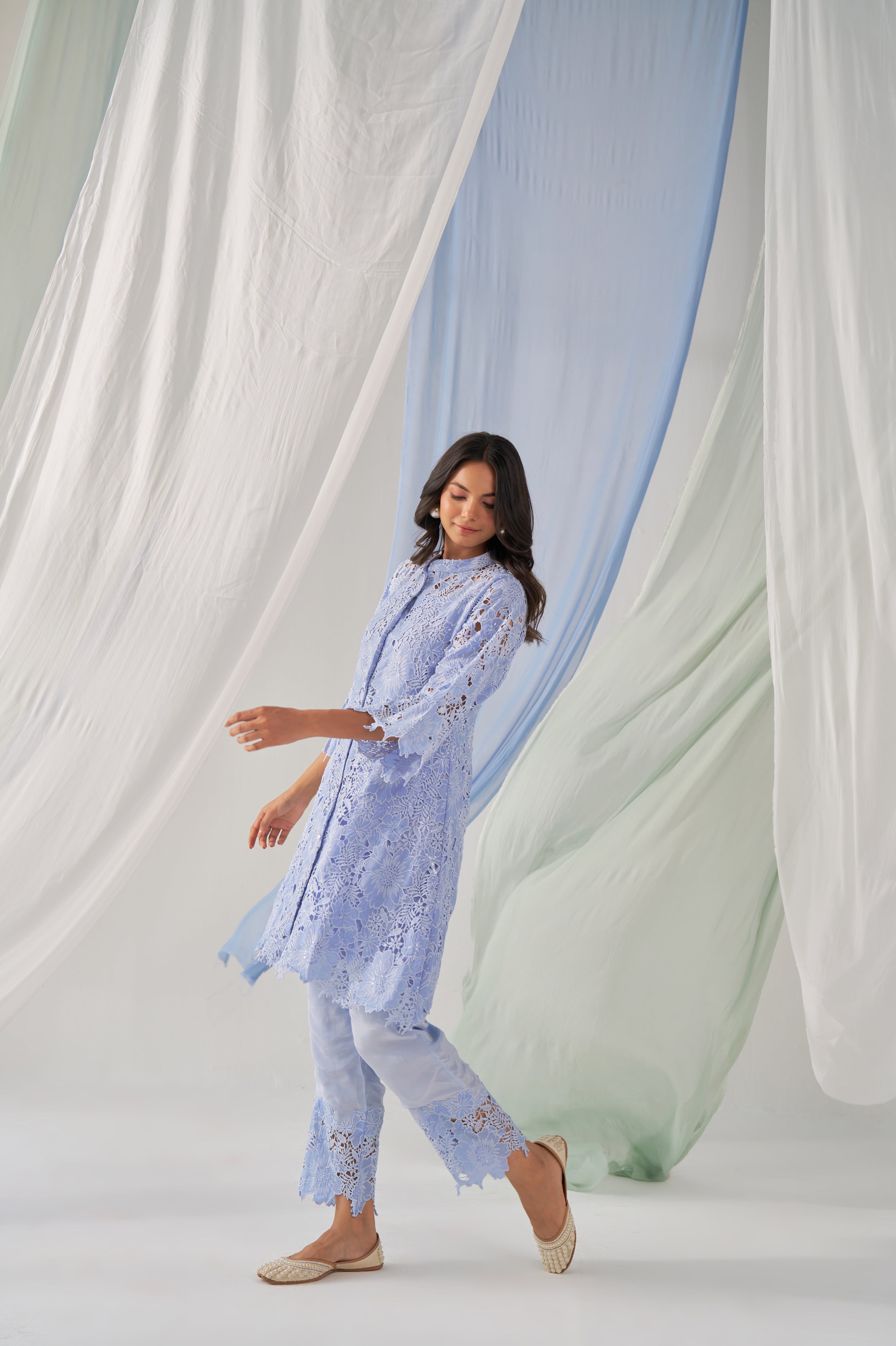 Duke- Adaara slaty blue cutwork statement Co-ord set