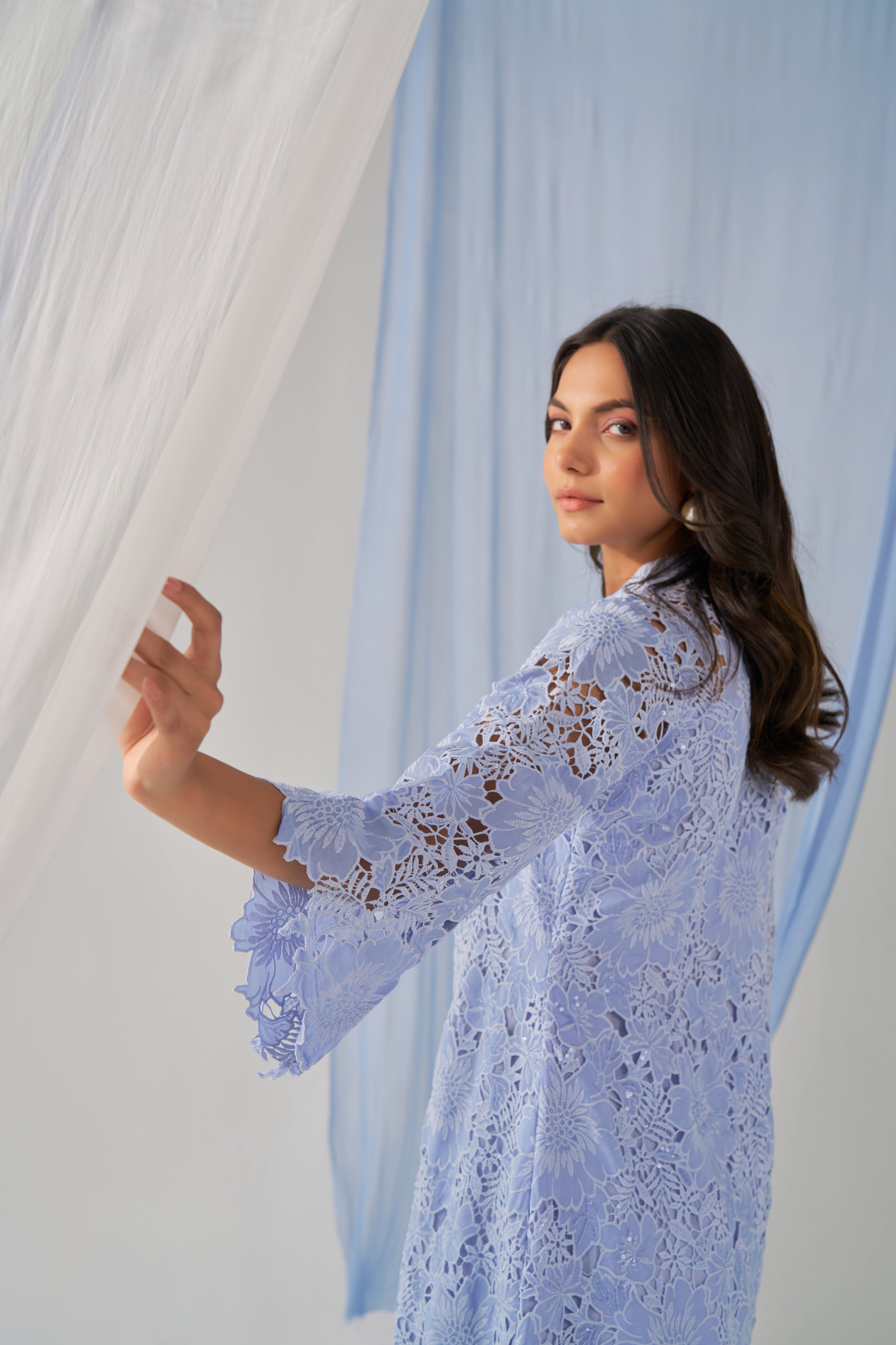 Duke- Adaara slaty blue cutwork statement Co-ord set
