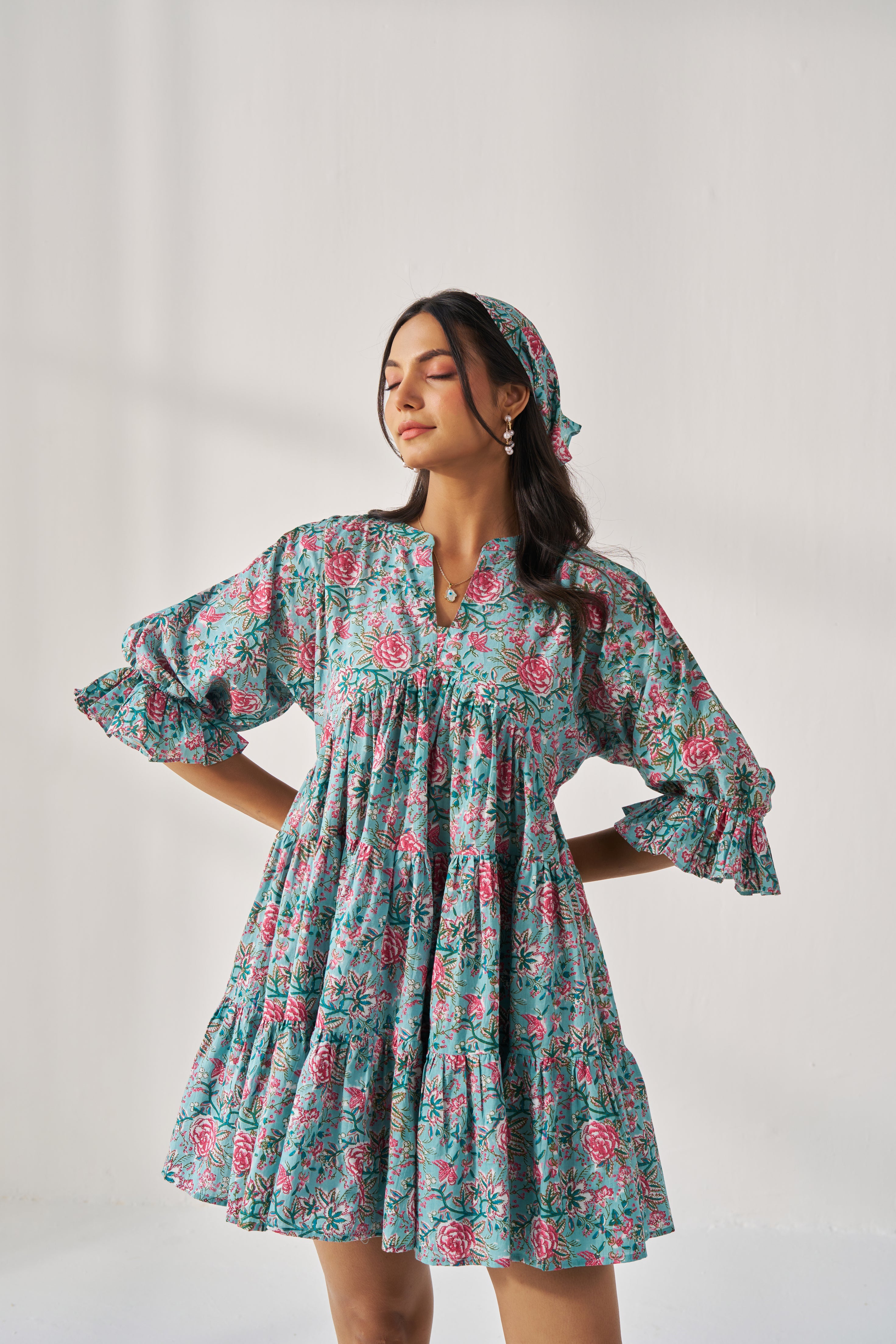 MONSOON-BLUE AND PINK FRILL PLAYFUL DRESS