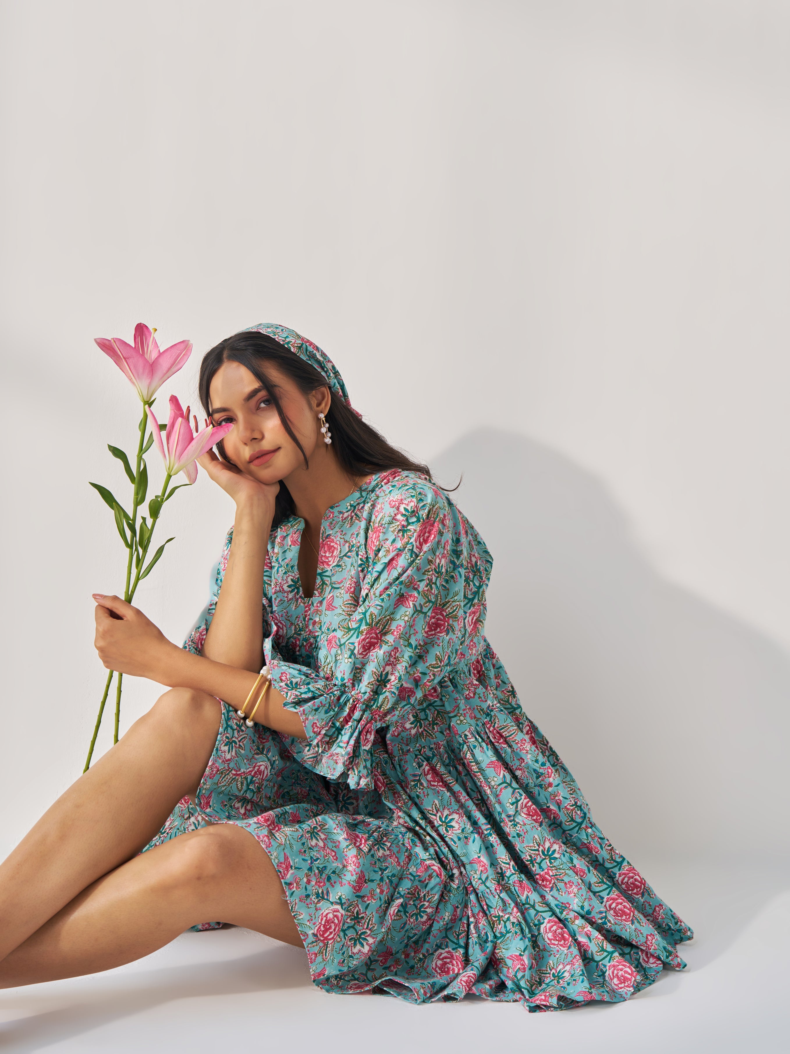 MONSOON-BLUE AND PINK FRILL PLAYFUL DRESS