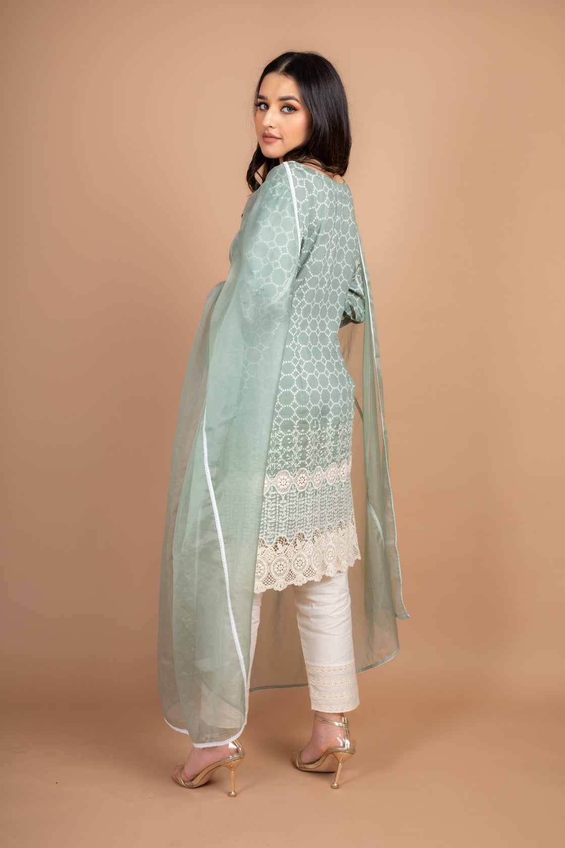 Jividha - Adaara Pastel greeen Suit Set with crochet detailing - Adaara