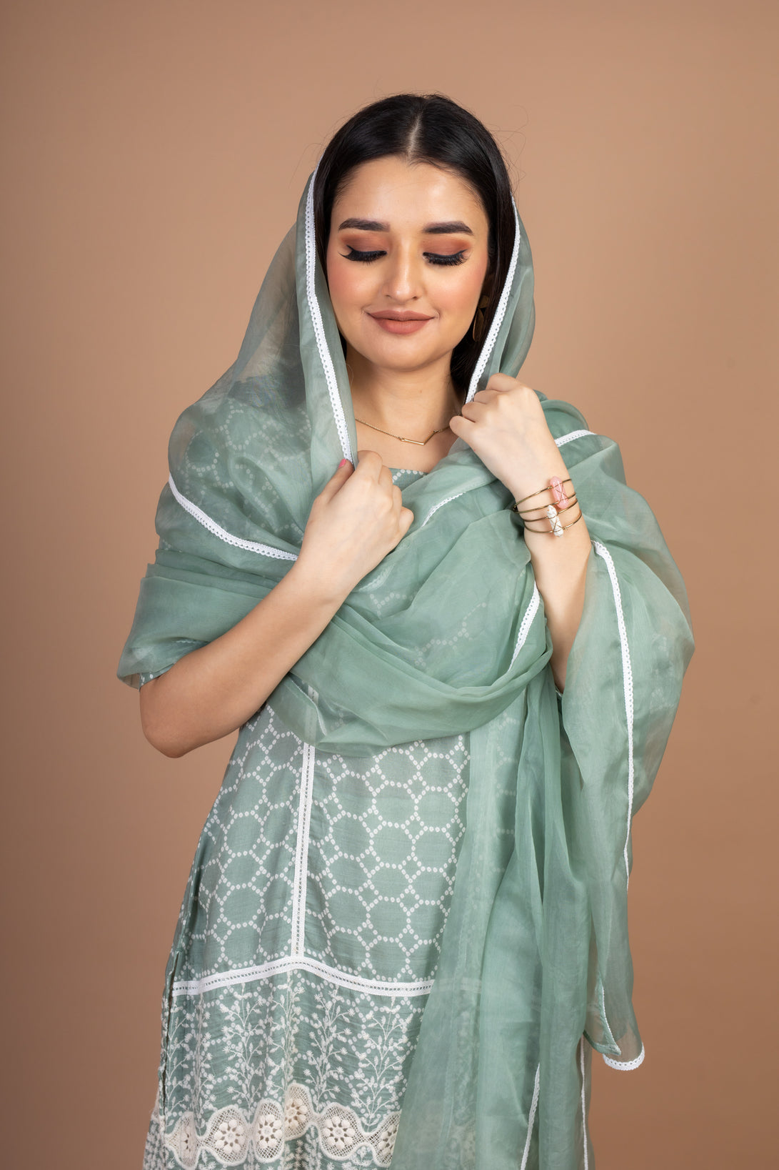 Jividha - Adaara Pastel greeen Suit Set with crochet detailing - Adaara