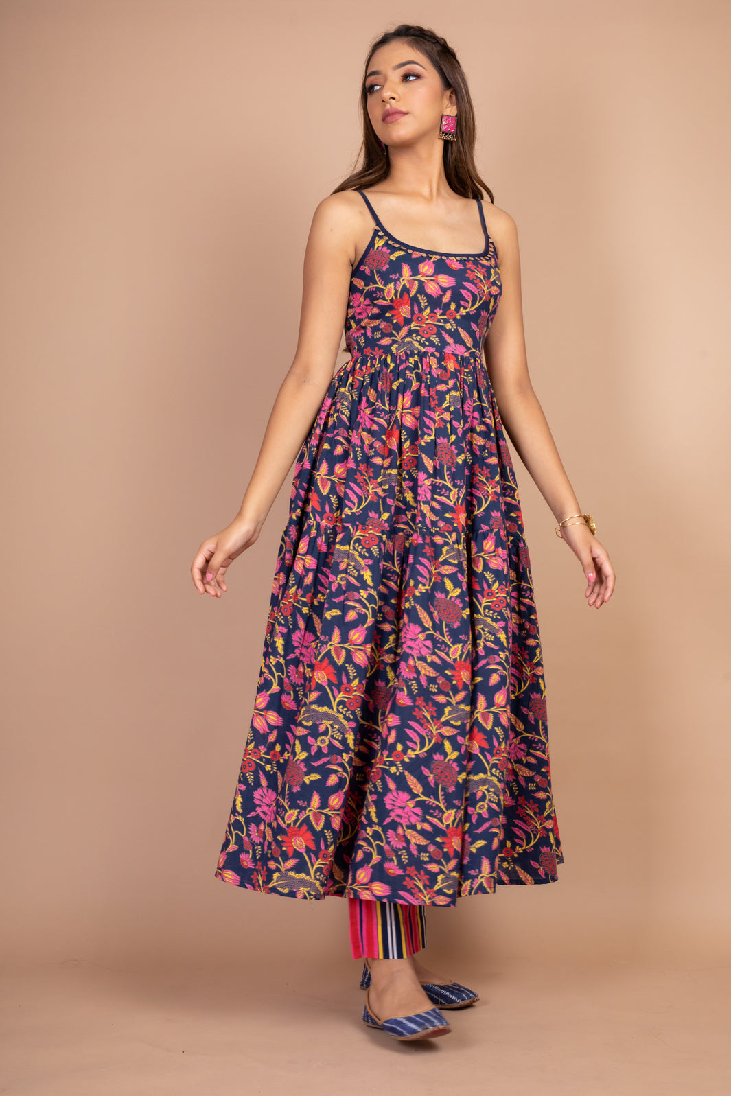 Canisa- Adaara Navy blue Single Strap Backless Anarkali Set - Adaara