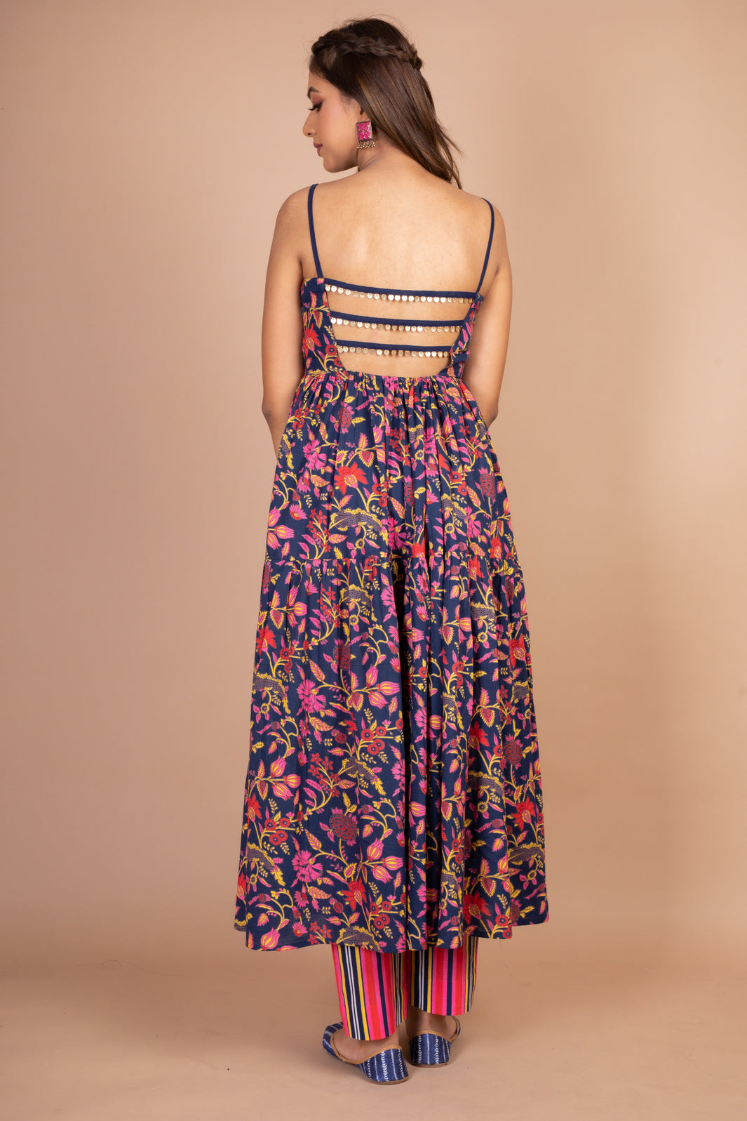 Canisa- Adaara Navy blue Single Strap Backless Anarkali Set - Adaara