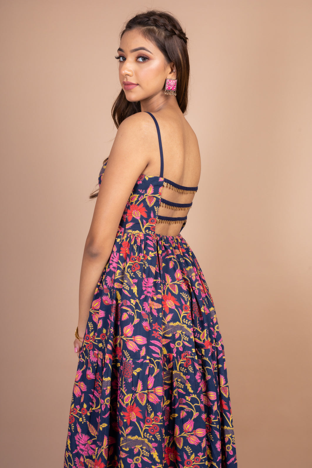 Canisa- Adaara Navy blue Single Strap Backless Anarkali Set - Adaara