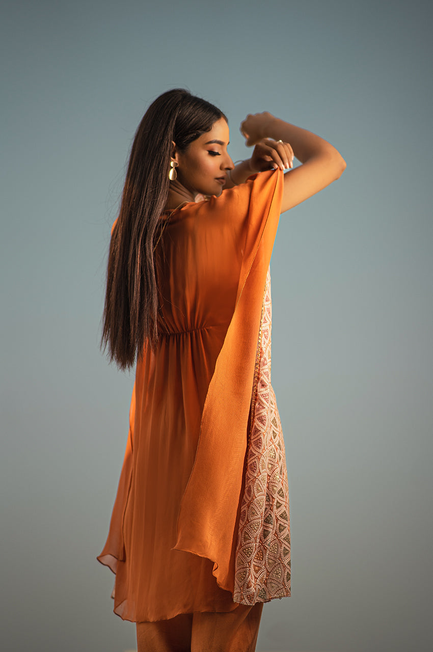 Aanya-Adaara georgette rust orange Kaftaan and pant set - Adaara