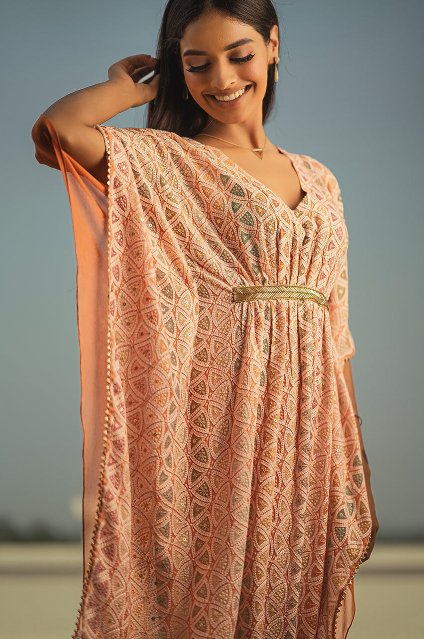 Aanya-Adaara georgette rust orange Kaftaan and pant set - Adaara