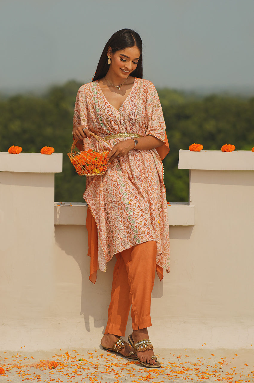 Aanya-Adaara georgette rust orange Kaftaan and pant set - Adaara
