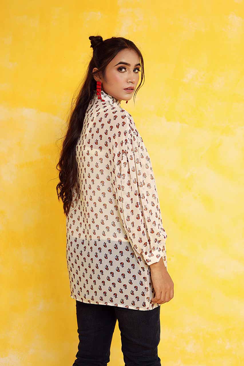 Adaara Georgette Fox Print Shirt Tunic - Adaara