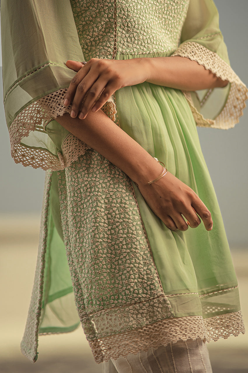 Aarohi-Adaara Kota Pastel green Kurta set - Adaara