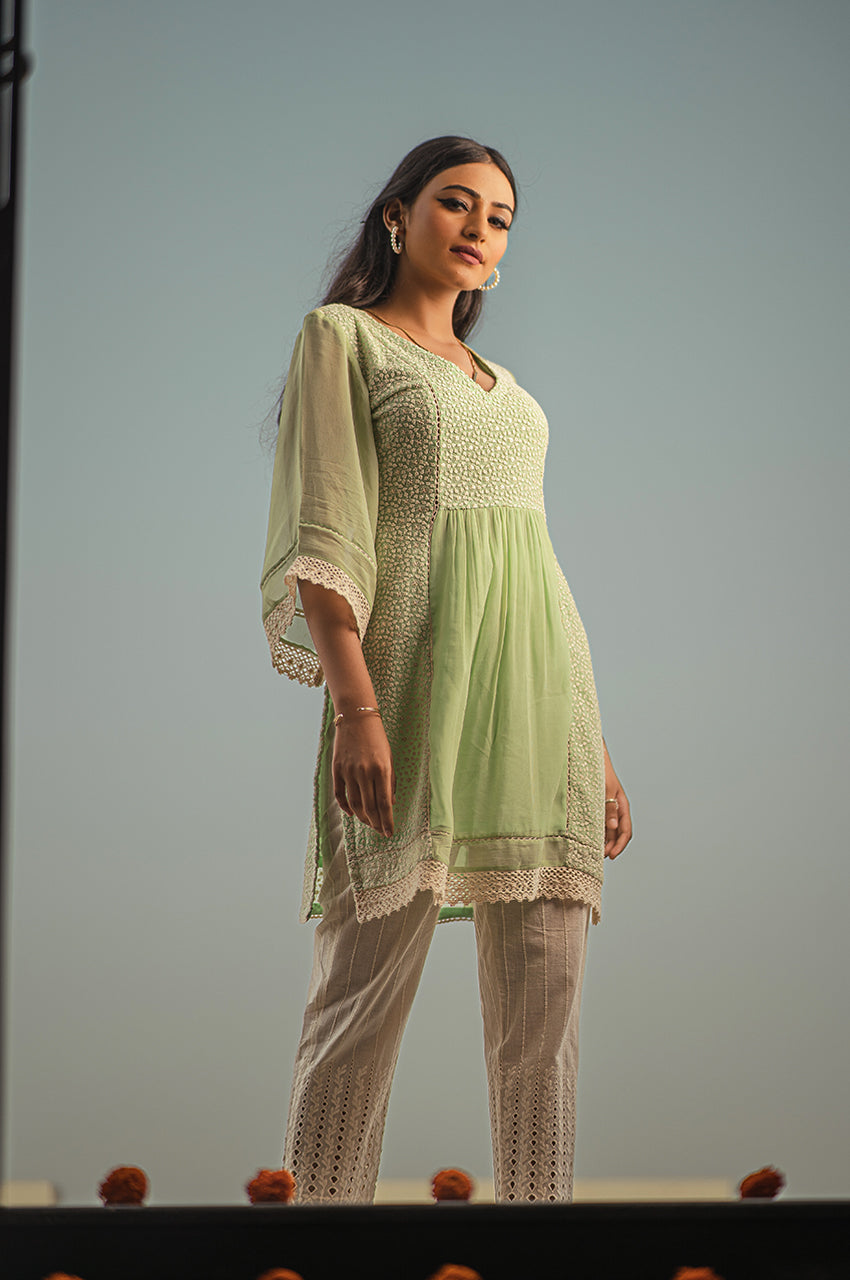 Aarohi-Adaara Kota Pastel green Kurta set - Adaara