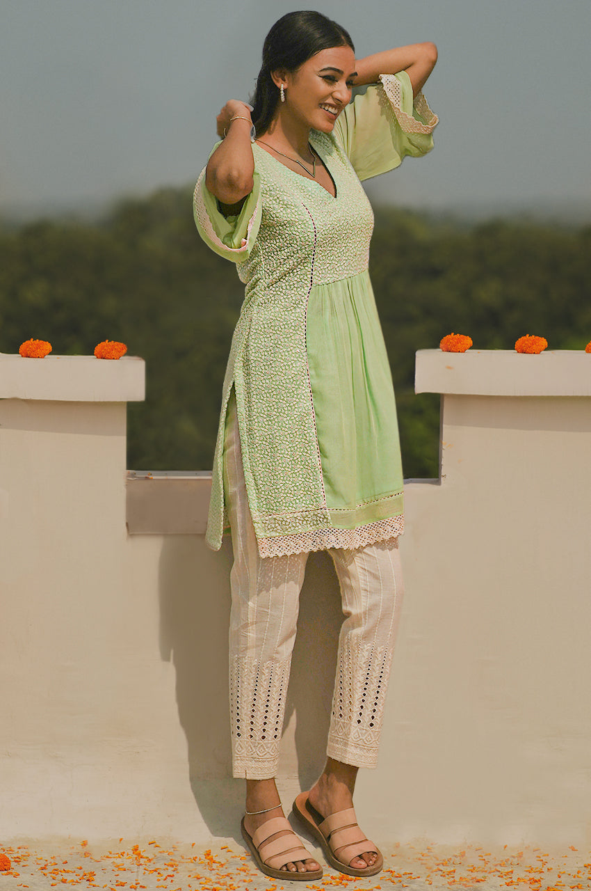 Aarohi-Adaara Kota Pastel green Kurta set - Adaara