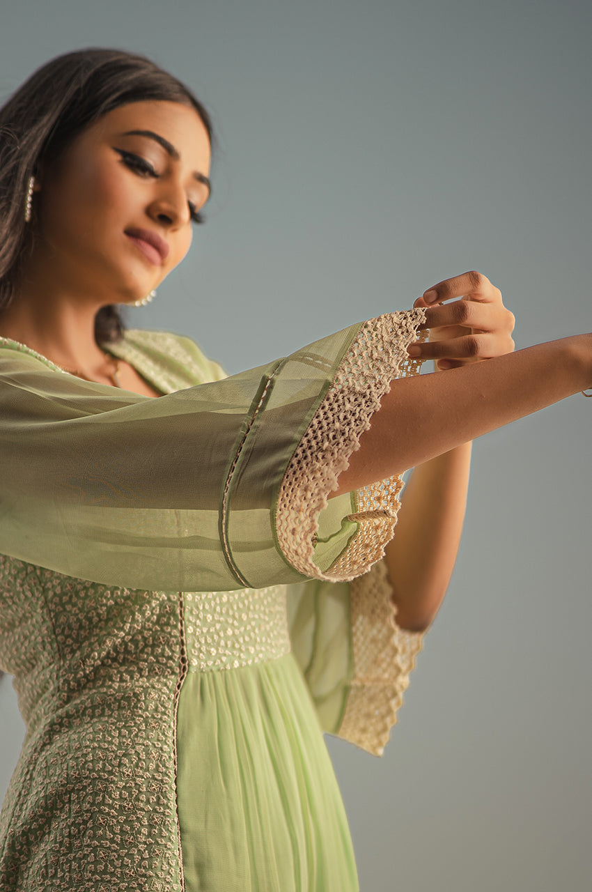 Aarohi-Adaara Kota Pastel green Kurta set - Adaara
