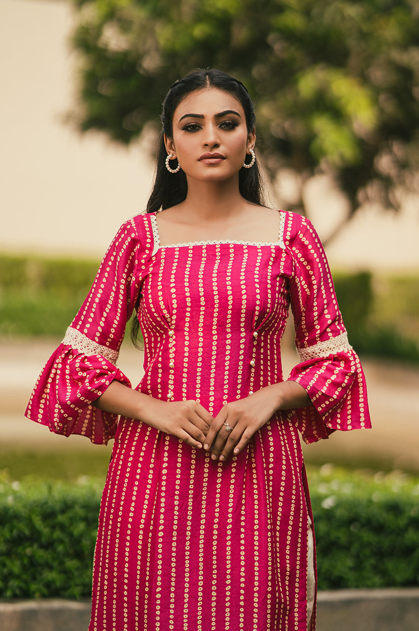 Roohi- Adaara Silk Bandhani set- - Adaara