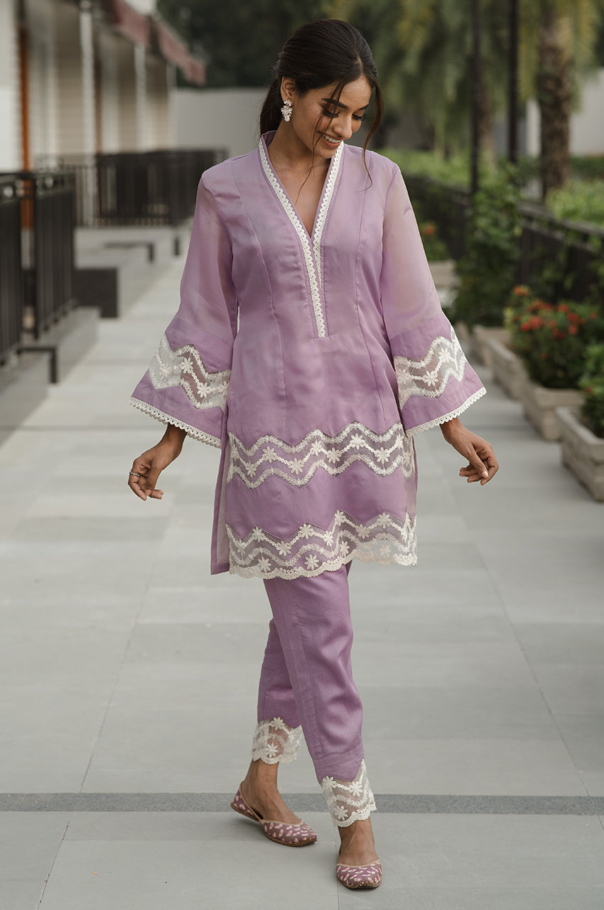 Anaya-Adaara Organza Lavendar Kurta Set - Adaara