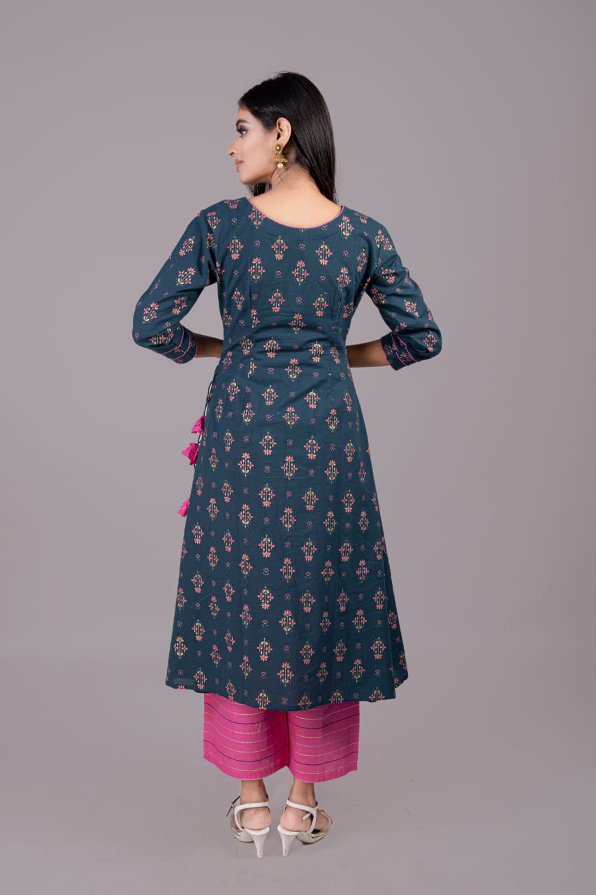 Teal Green Angrakha With Latkans - Adaara