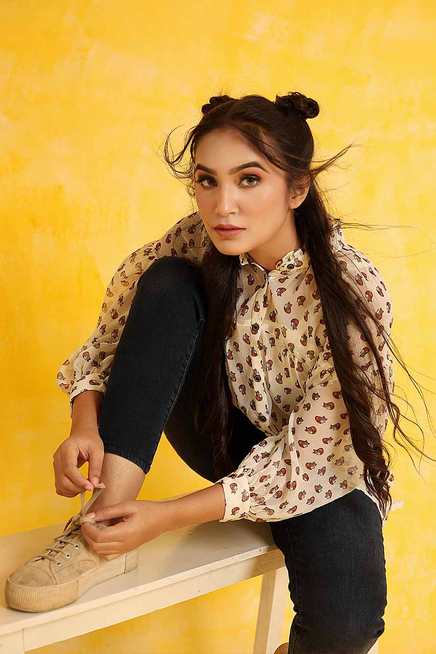 Adaara Georgette Fox Print Shirt Tunic - Adaara