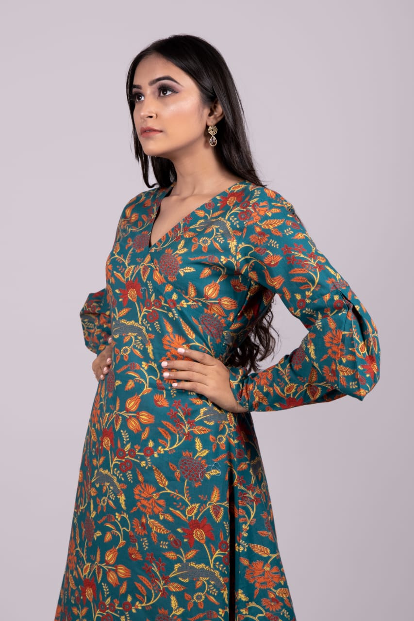 Green Floral Print Kurti & Palazzo - Adaara