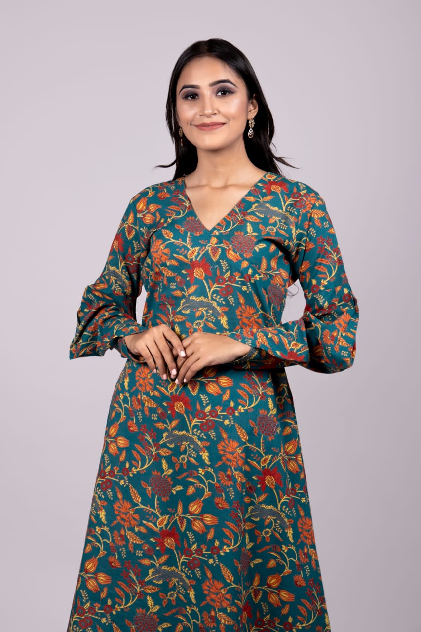 Green Floral Print Kurti & Palazzo - Adaara