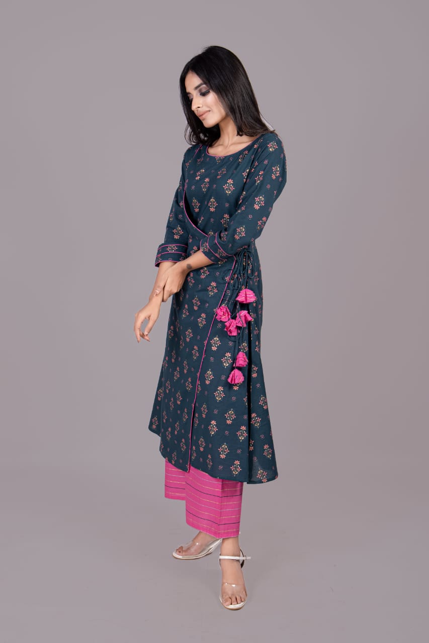 Teal Green Angrakha With Latkans - Adaara