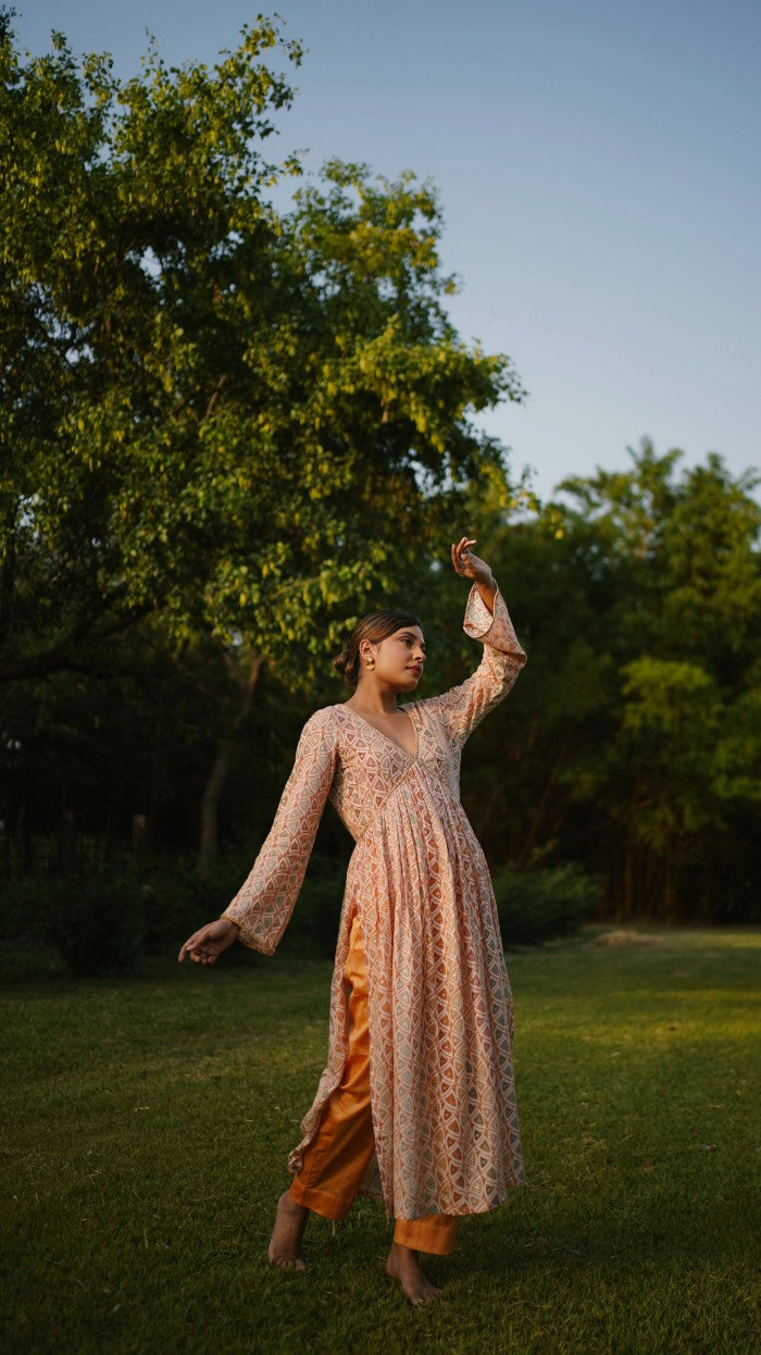 Aparna- Adaara Georgette Orange A-line cut dress with Pants