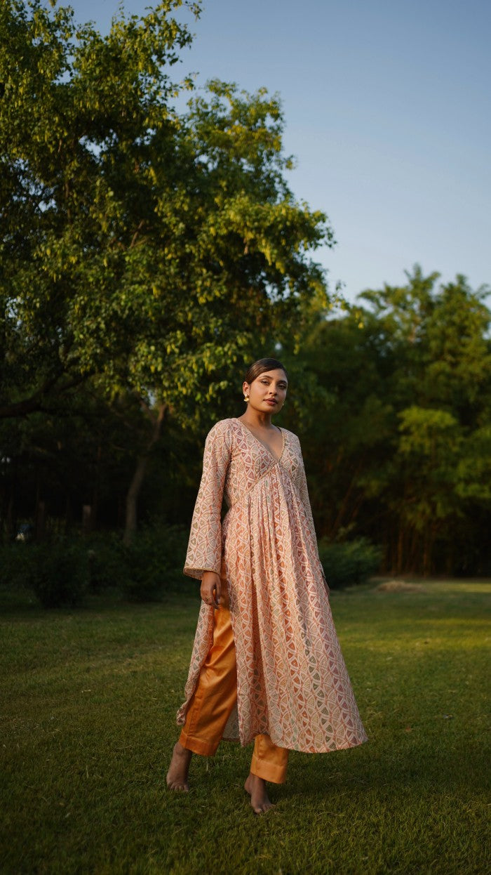 Aparna- Adaara Georgette Orange A-line cut dress with Pants