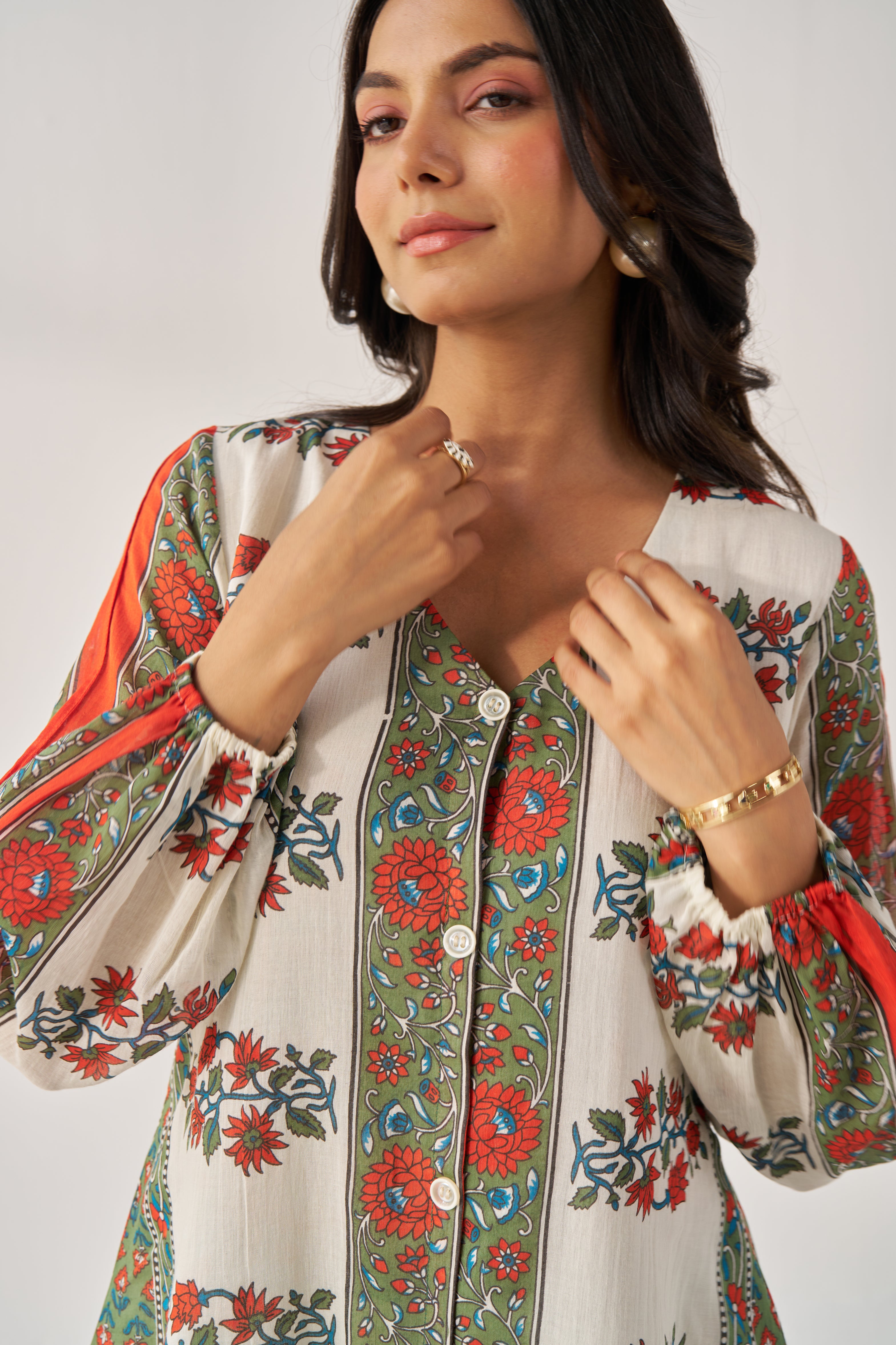 Kuhu - Adaara Mal cotton block placement print statement co-ord set