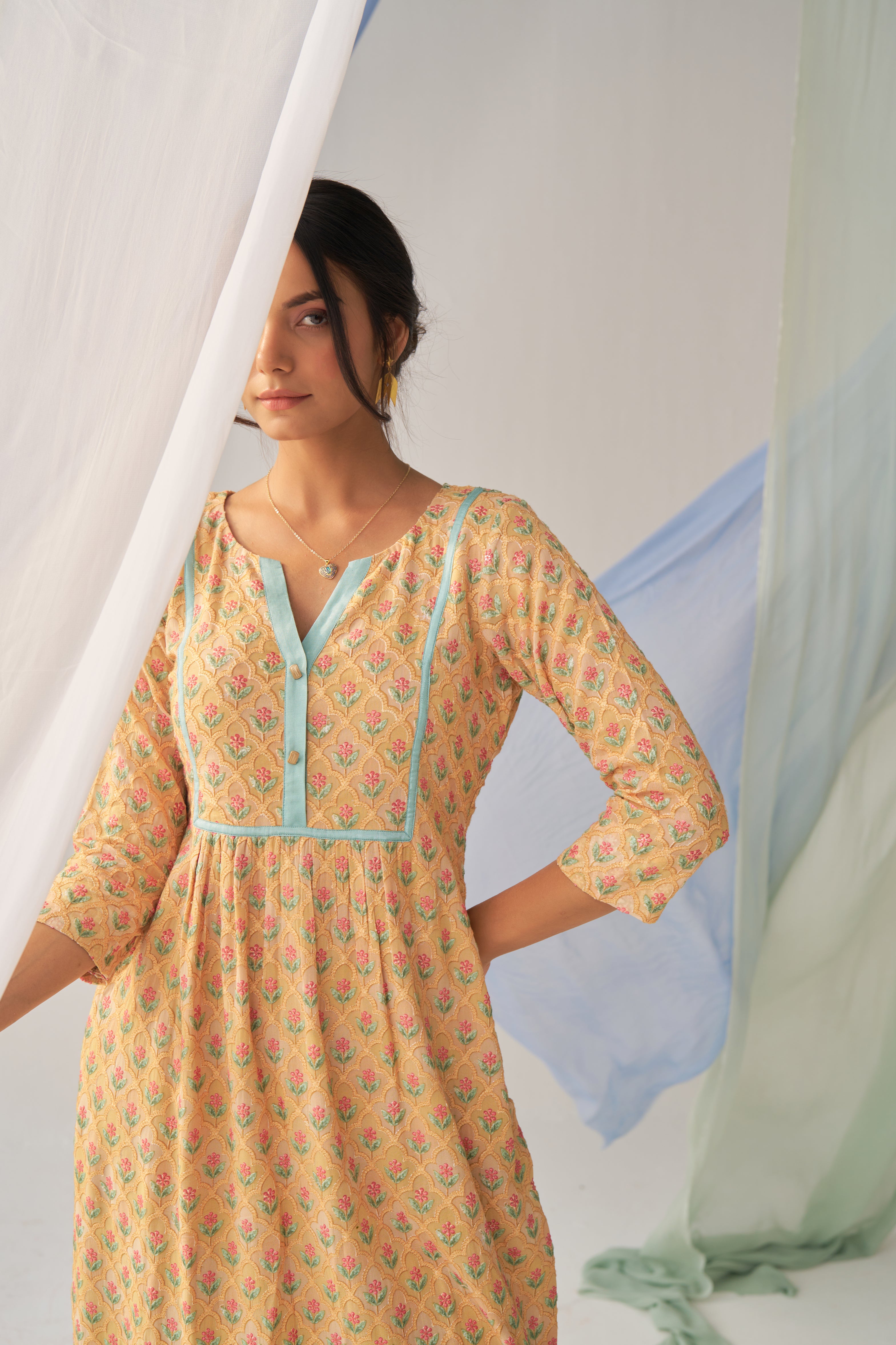 Uttara - Adaara Georgette yellow resham embroidery kurta pant set