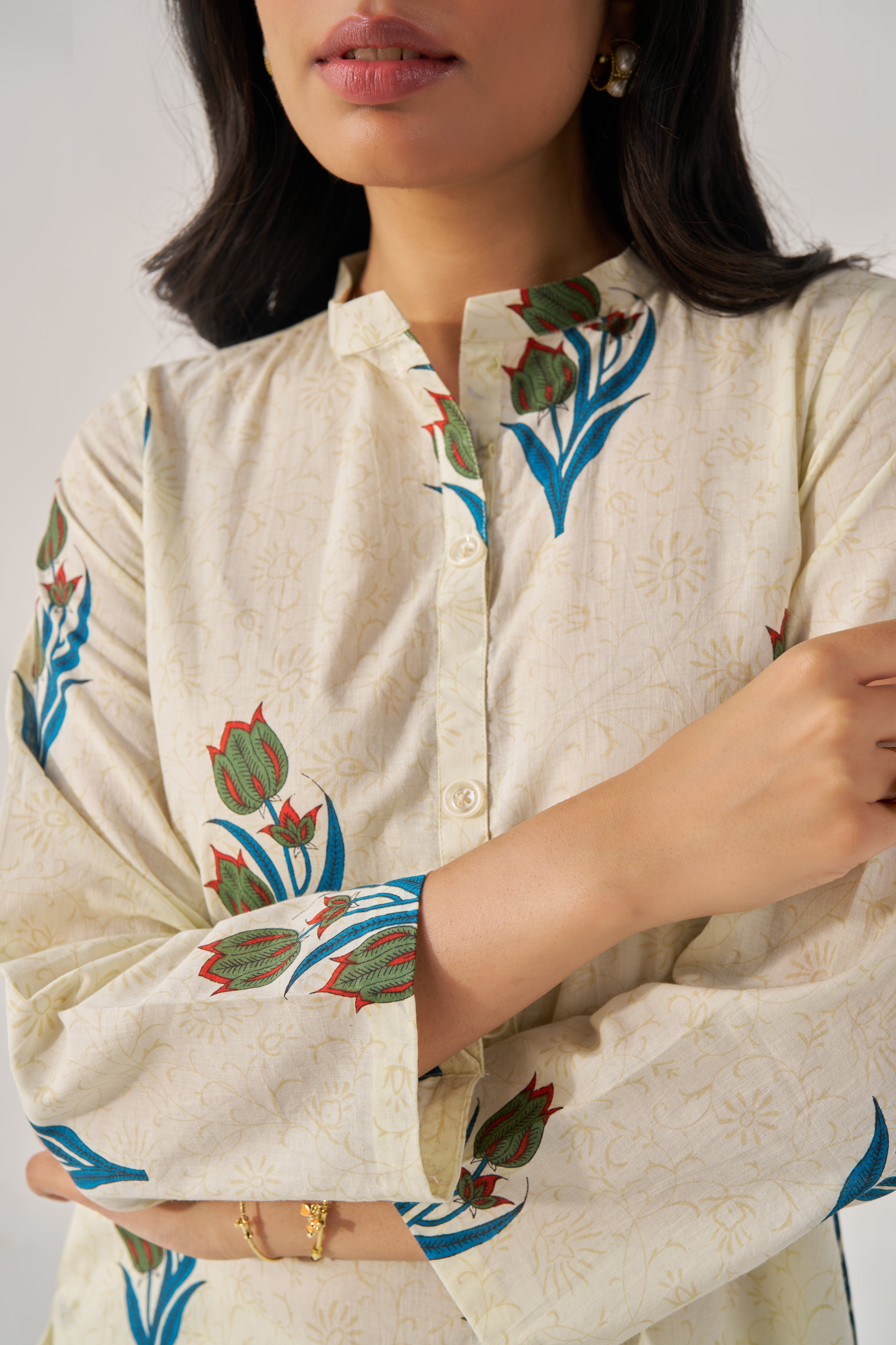 Keya - Adaara Cotton off-white block print kurta pant set