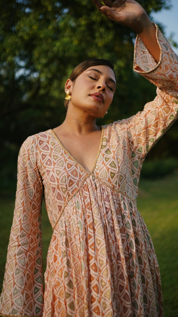 Aparna- Adaara Georgette Orange A-line cut dress with Pants