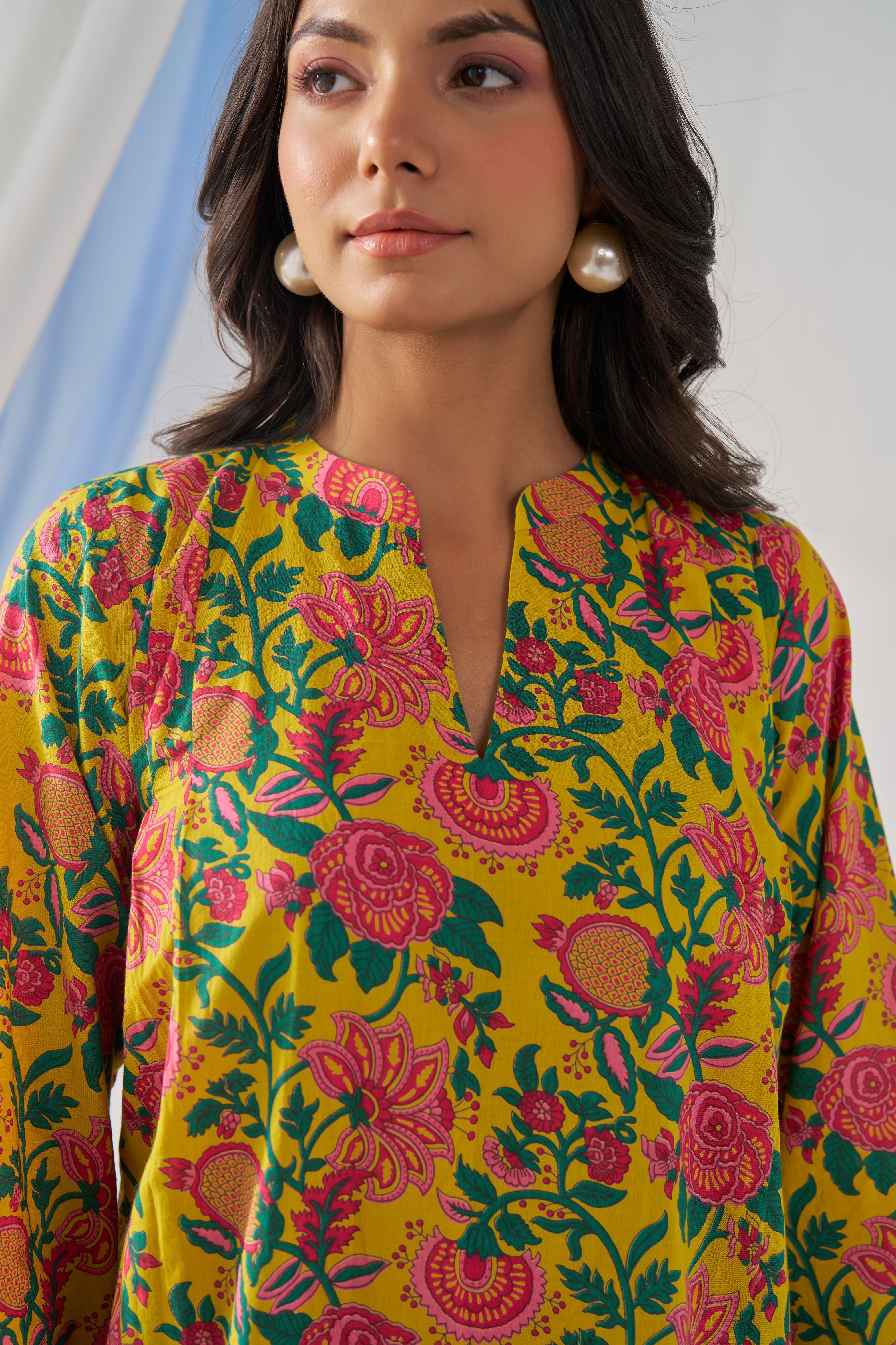 Dharini- Adaara cotton yellow co-ord set with crochet detailing