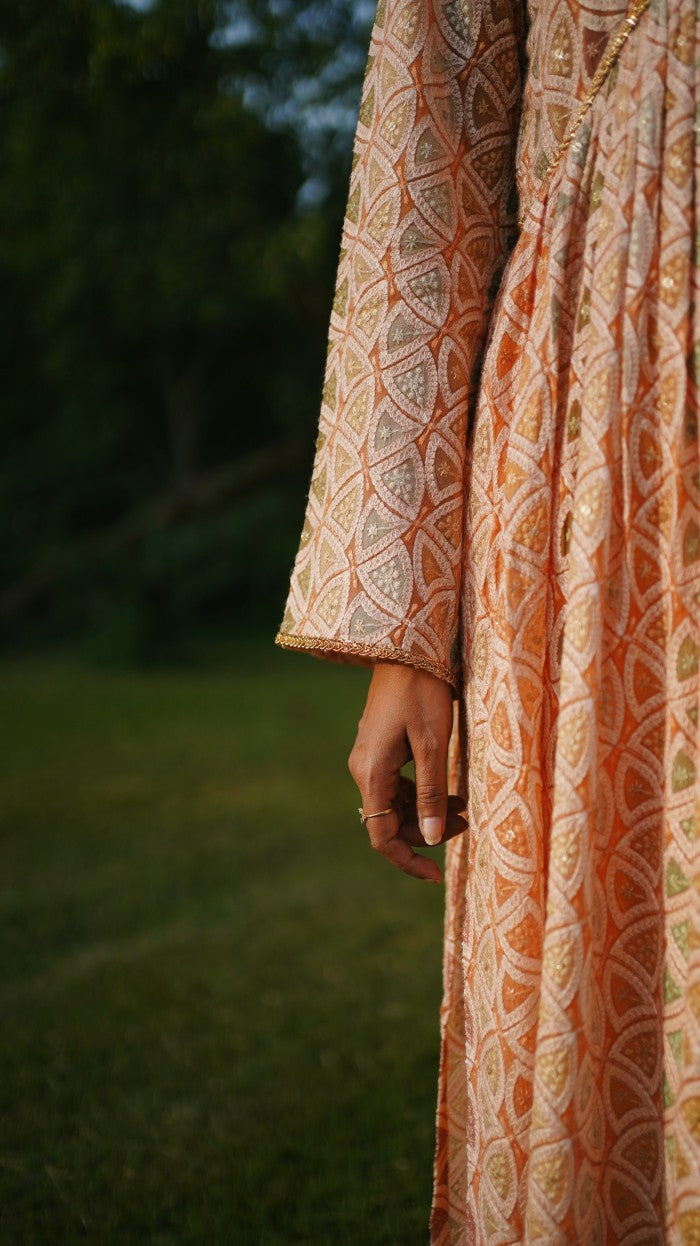 Aparna- Adaara Georgette Orange A-line cut dress with Pants