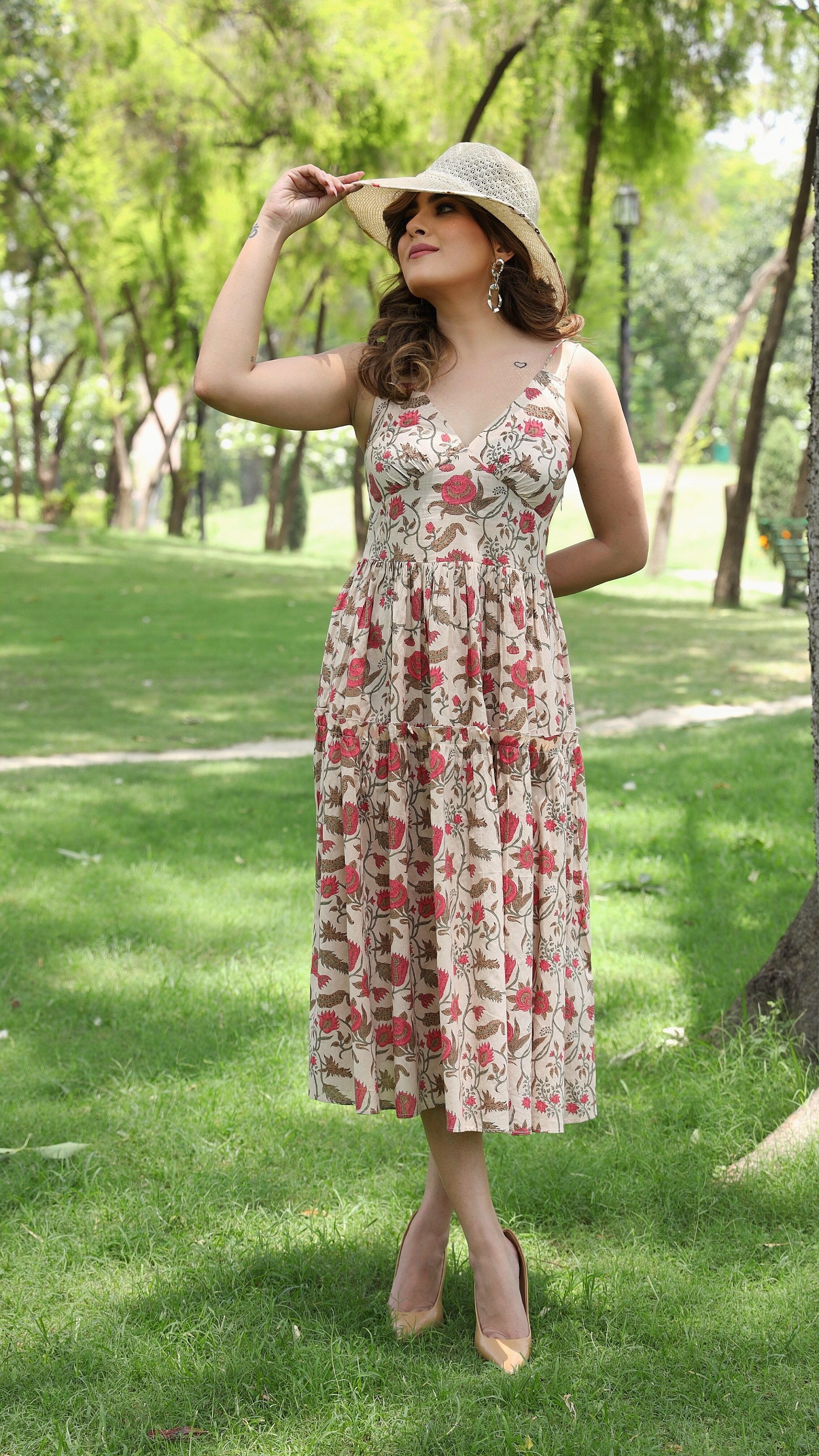 Tanisi- Adaara Floral Beige Ankle Length Dress Isla Style