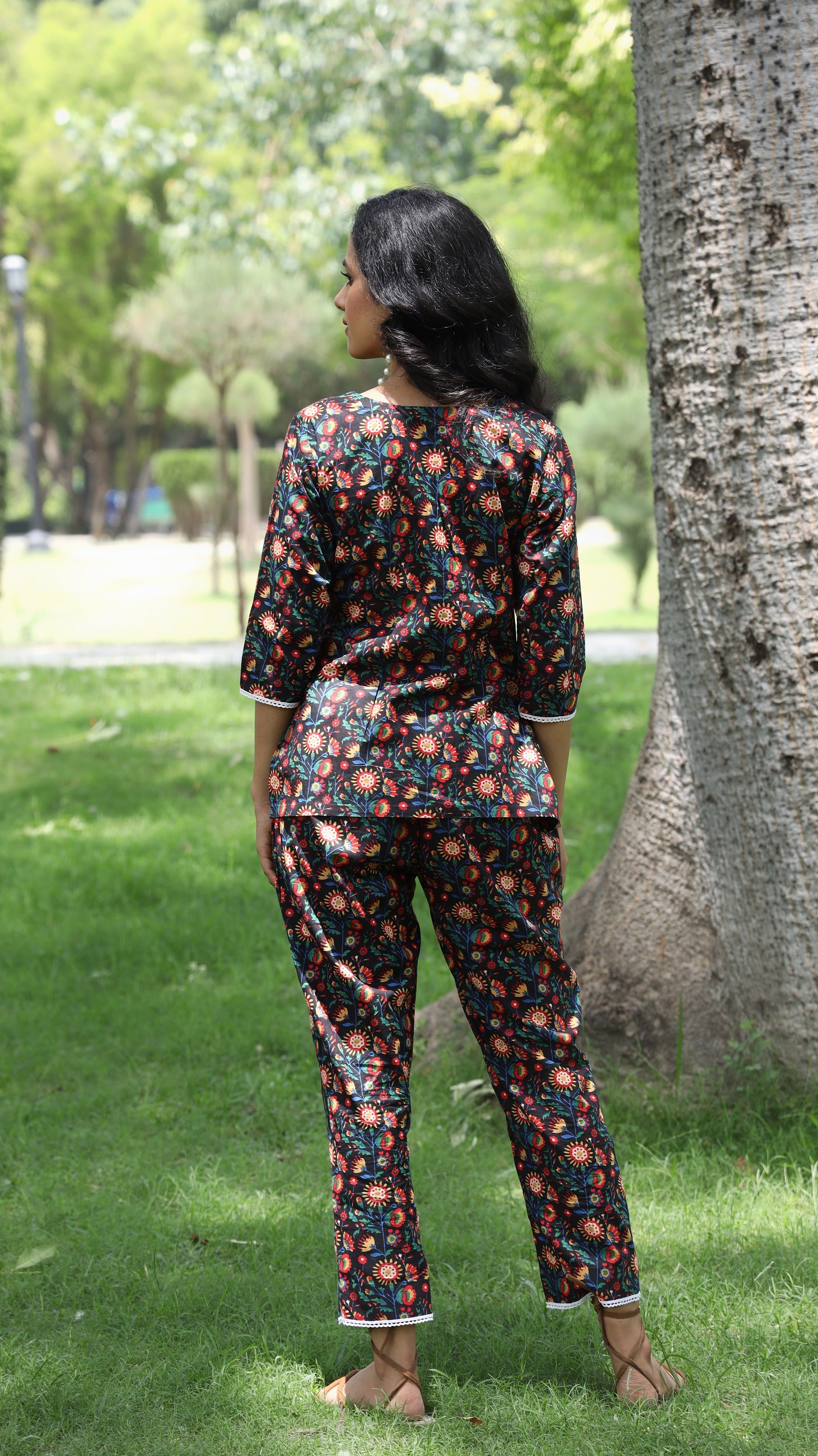 Aryahi - the Adaara Black Floral Coord Set with Crochet Detailing