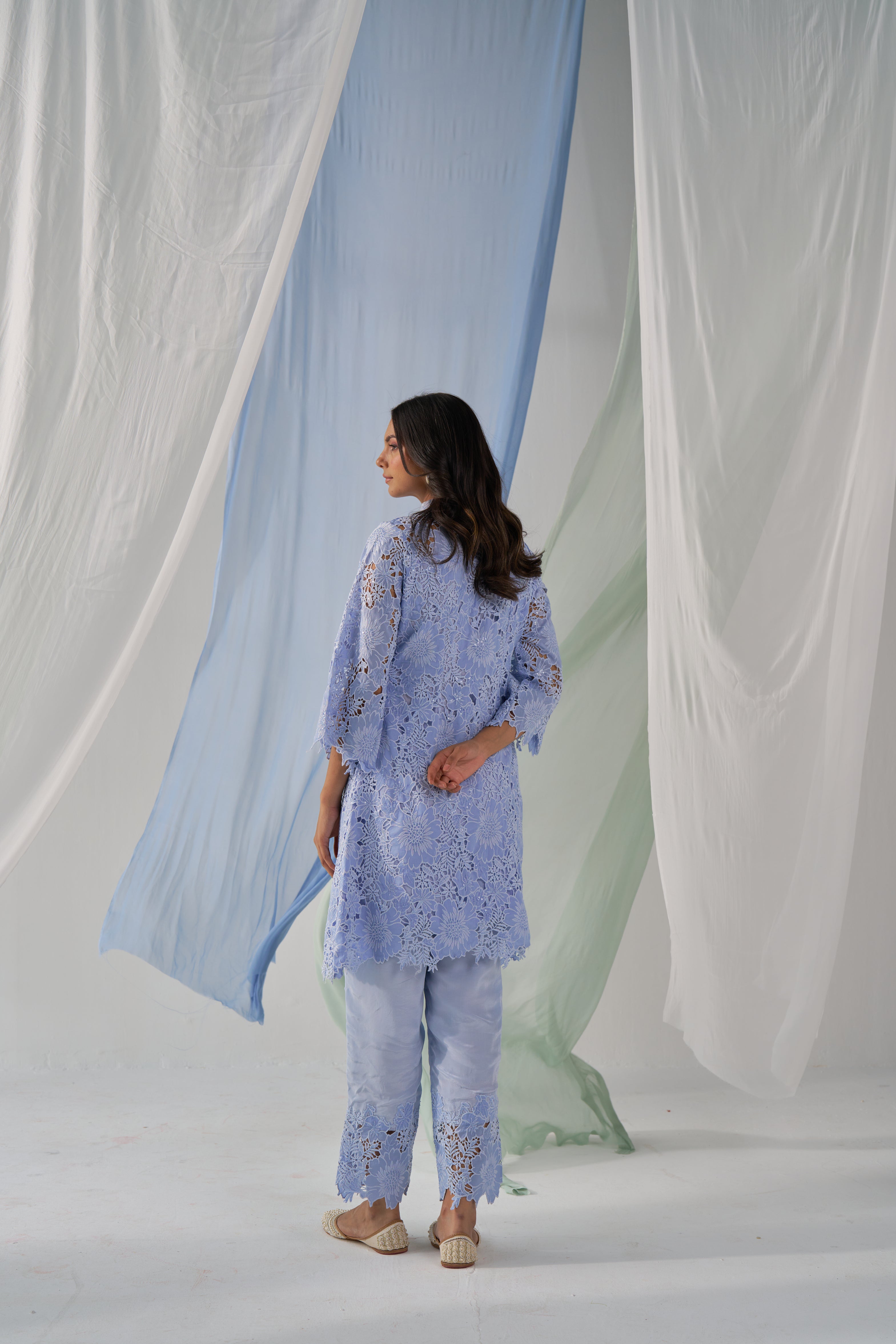 Duke- Adaara slaty blue cutwork statement Co-ord set