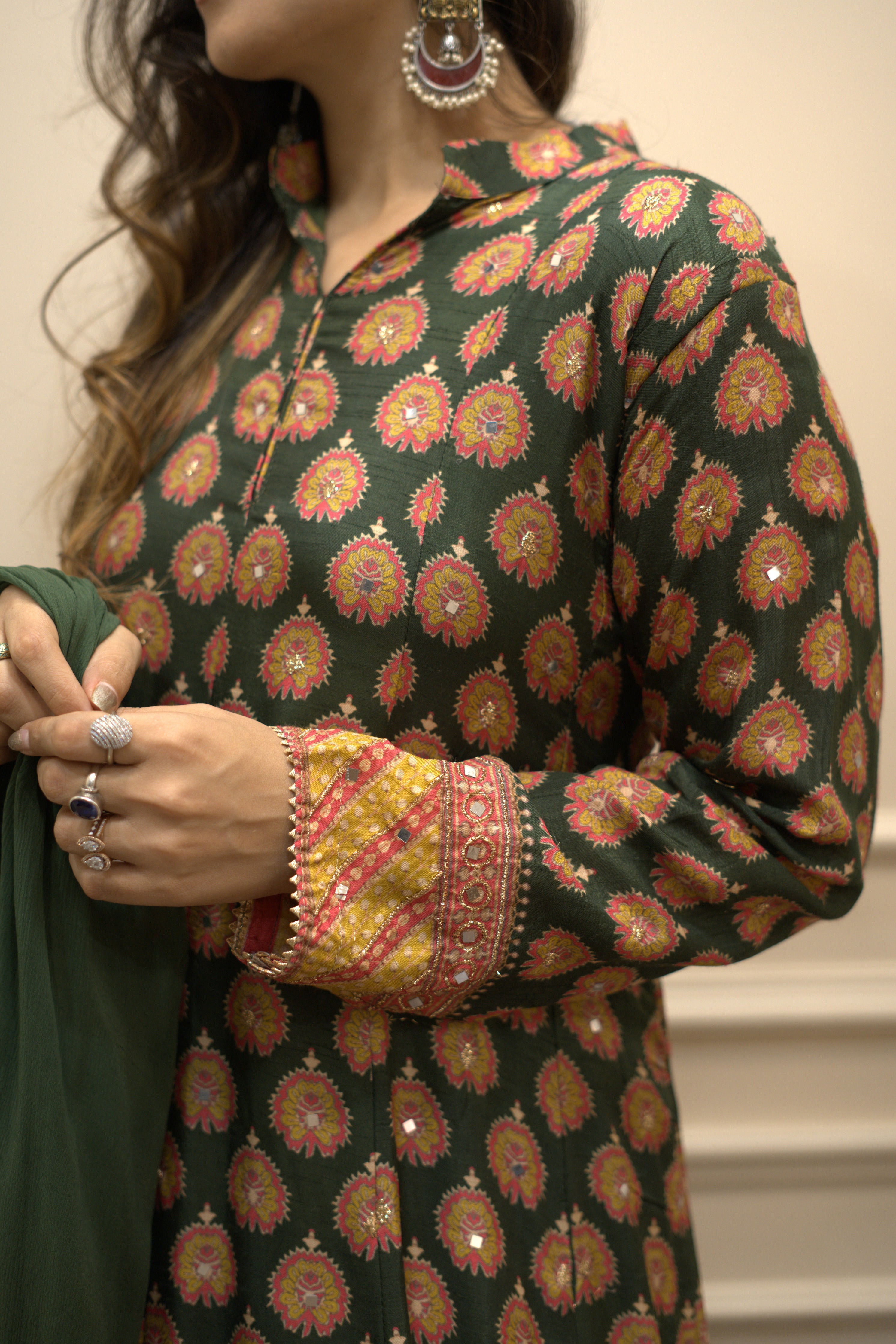 MEGHNA- Green Silk Anarkali with Chiffon Dupatta