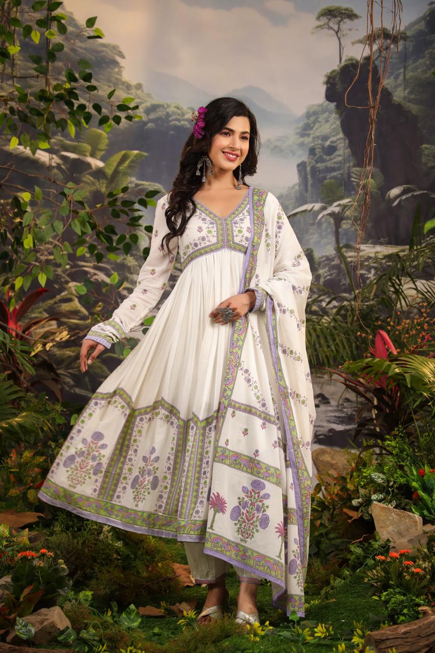 MASAKALI - Purple Mal Cotton Garden Anarkali Set