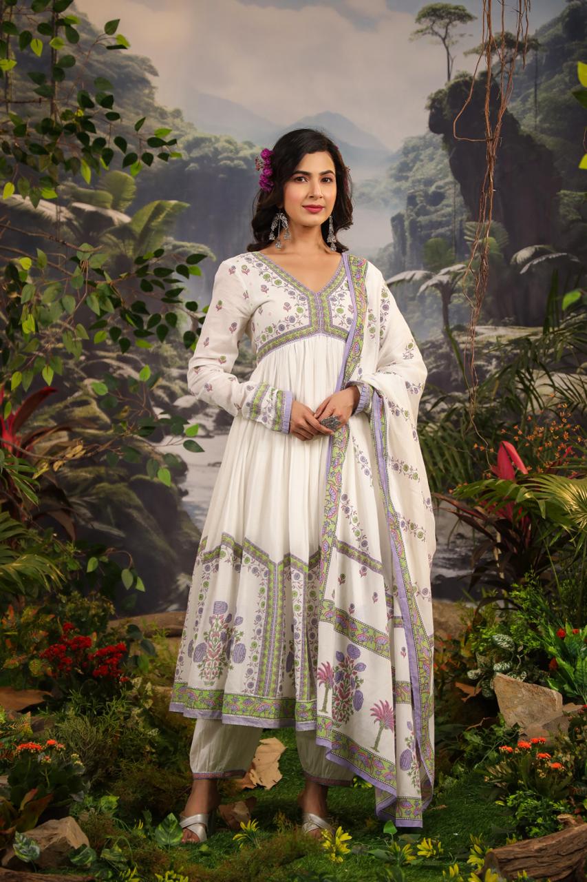 MASAKALI - Purple Mal Cotton Garden Anarkali Set