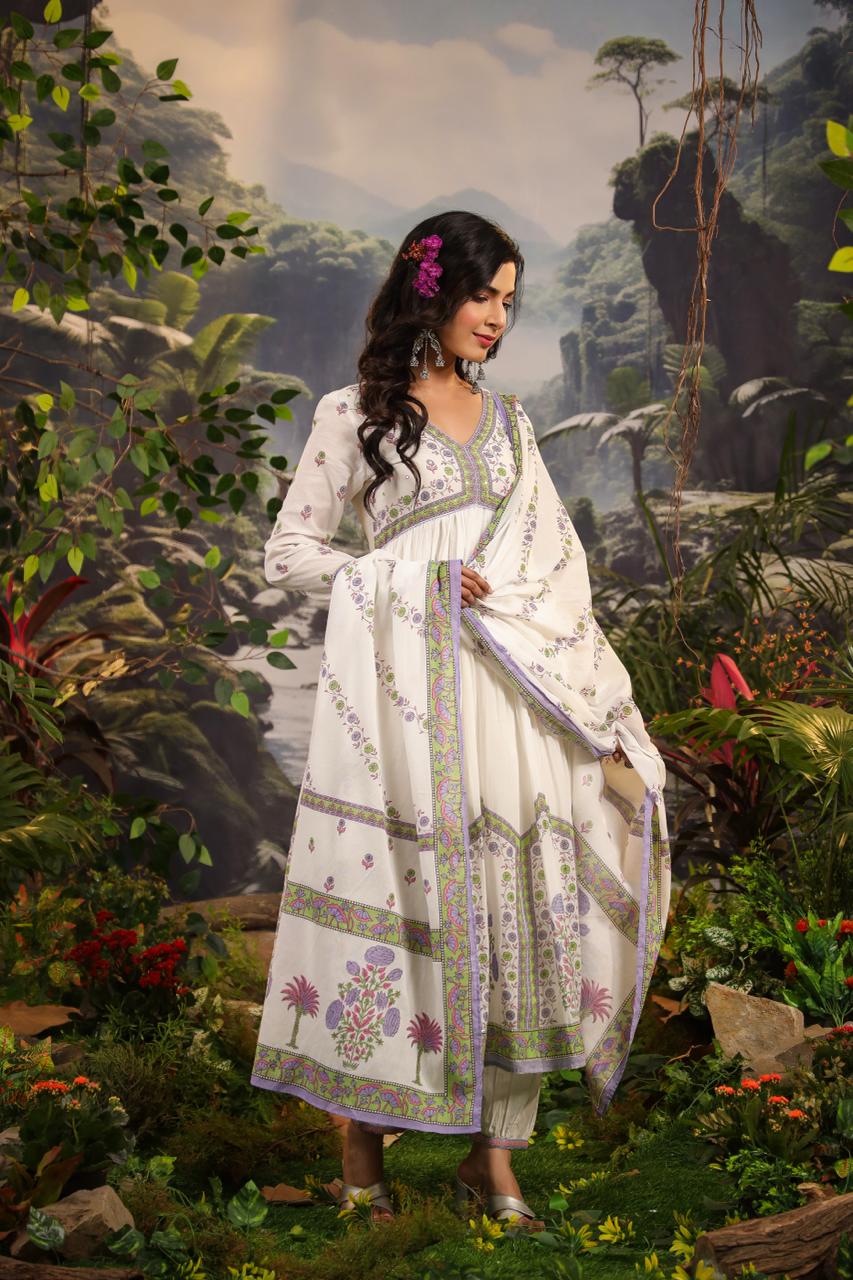 MASAKALI - Purple Mal Cotton Garden Anarkali Set