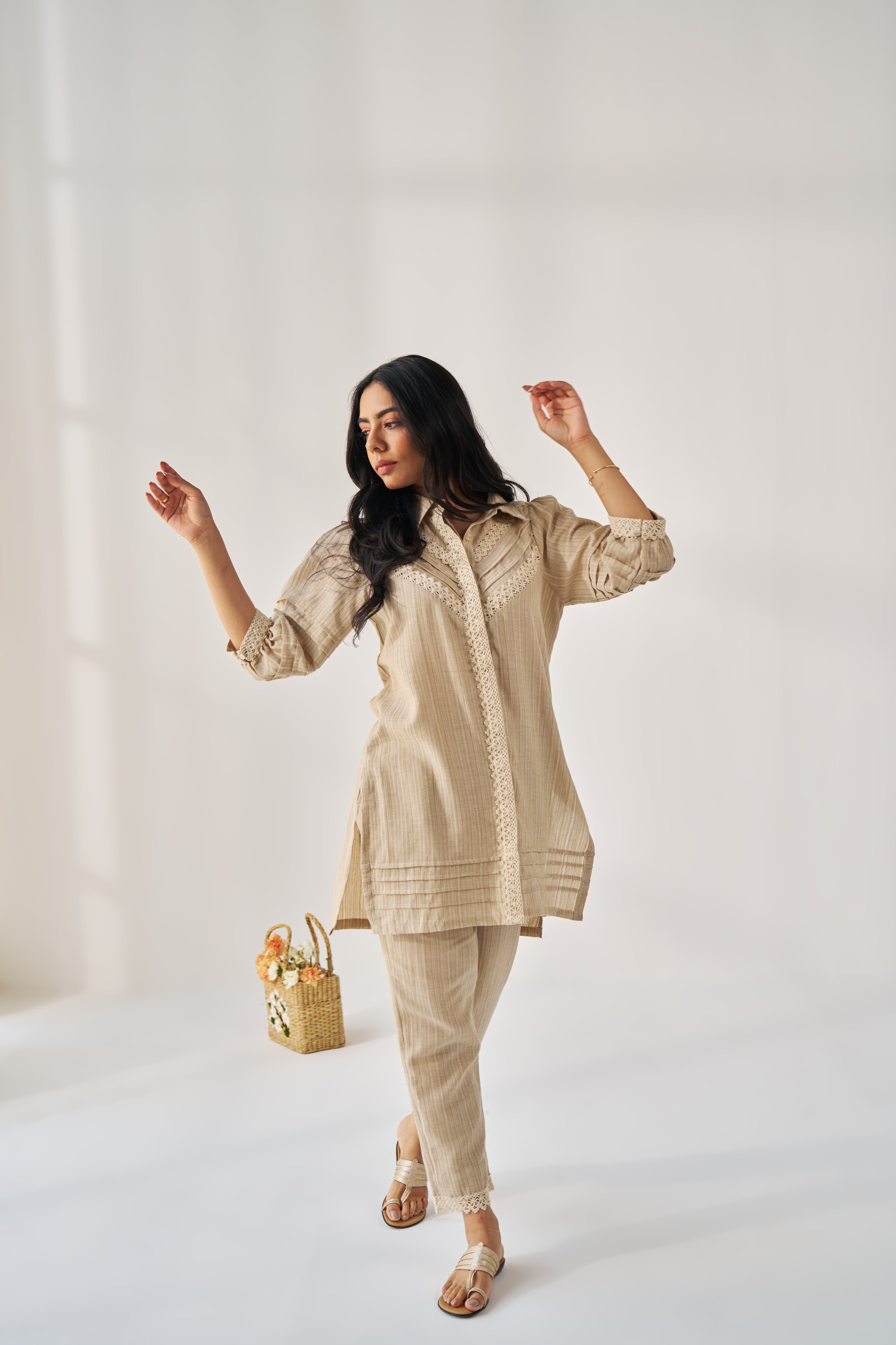 BROOKE-NATURAL BEIGE CROCHET COORD SET